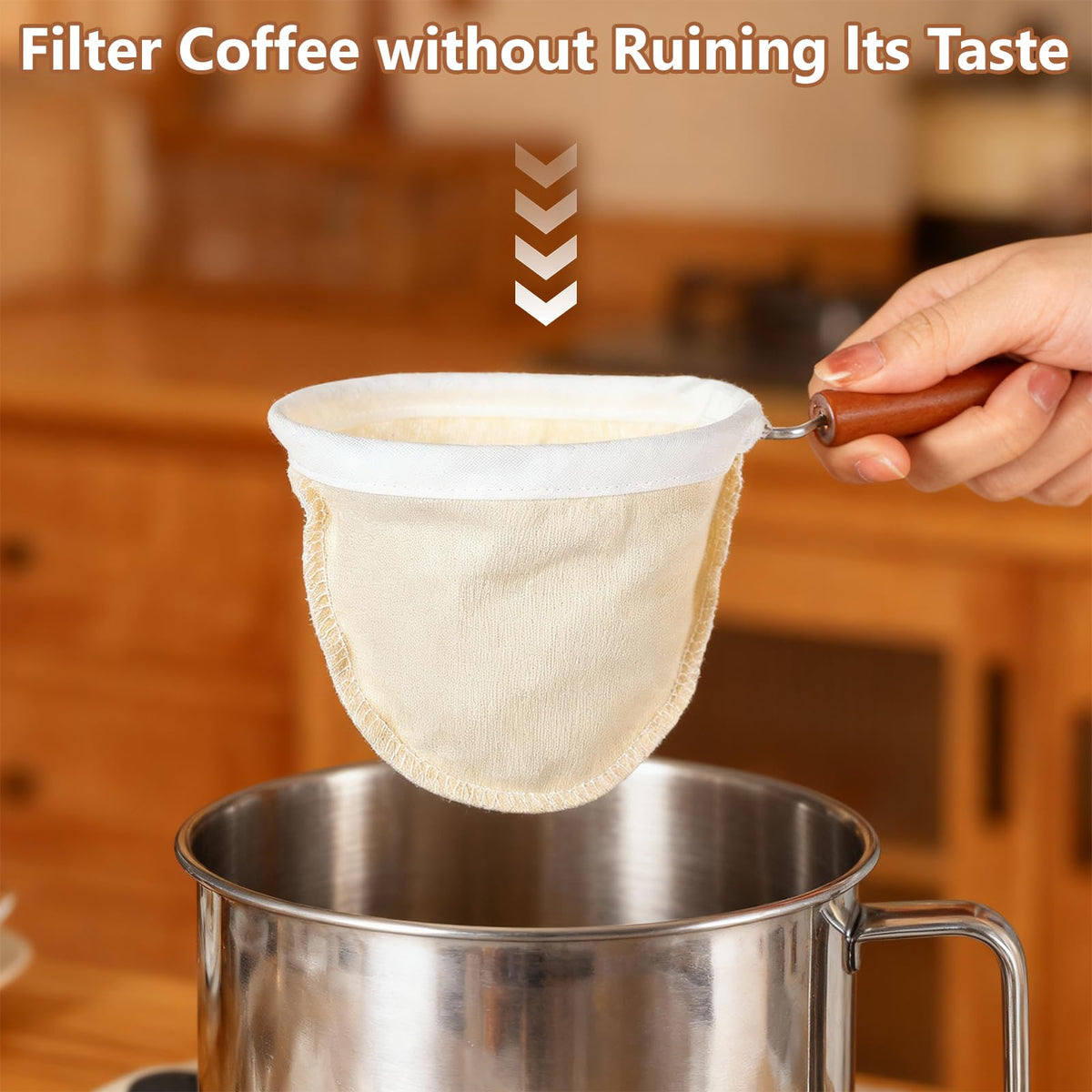 Flannel Cloth Coffee Filter with Wooden Handle