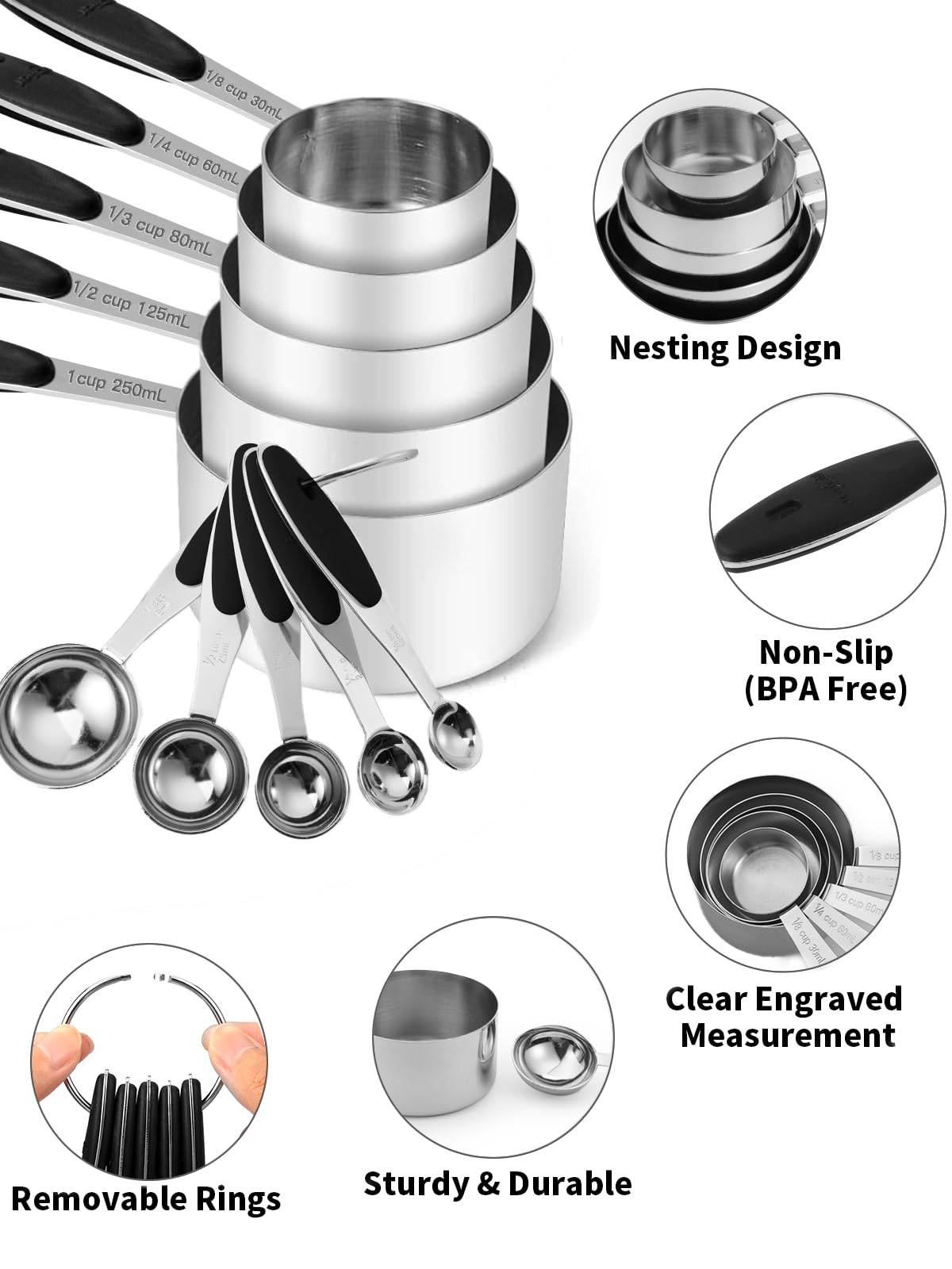 Measuring Cups and Spoons Set 304 Stainless Steel 10