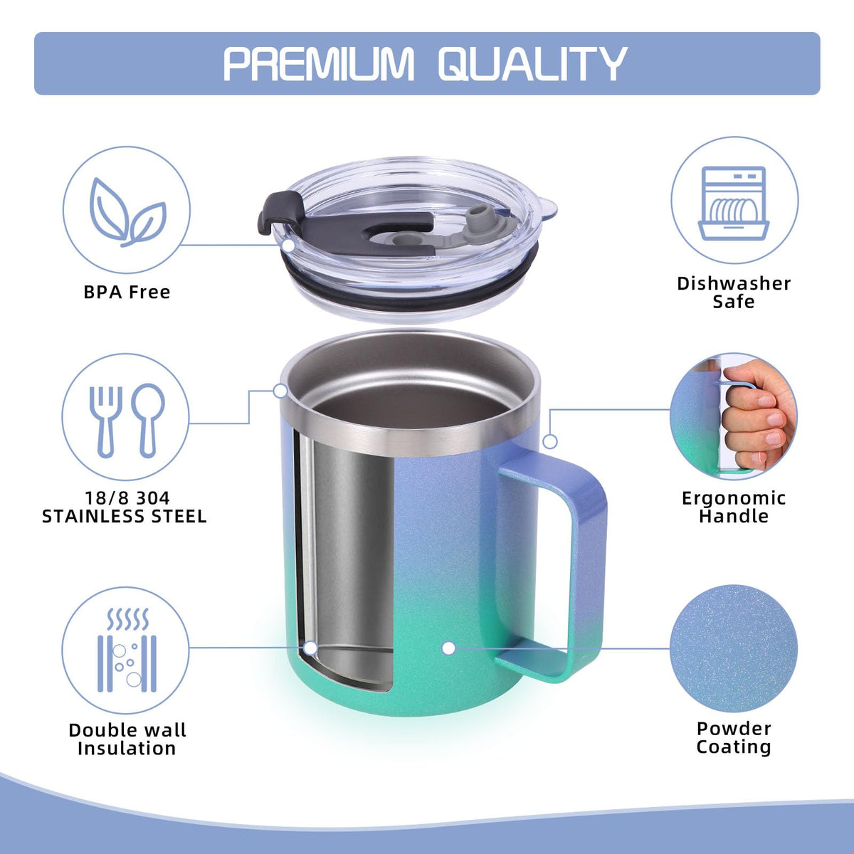 12oz Insulated Leakproof Coffee Mug with Flip & Straw Lid