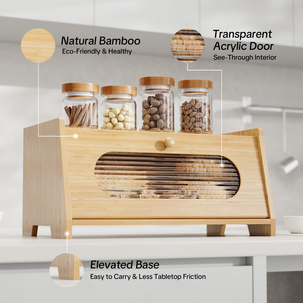Bamboo Bread Box for Kitchen Countertop