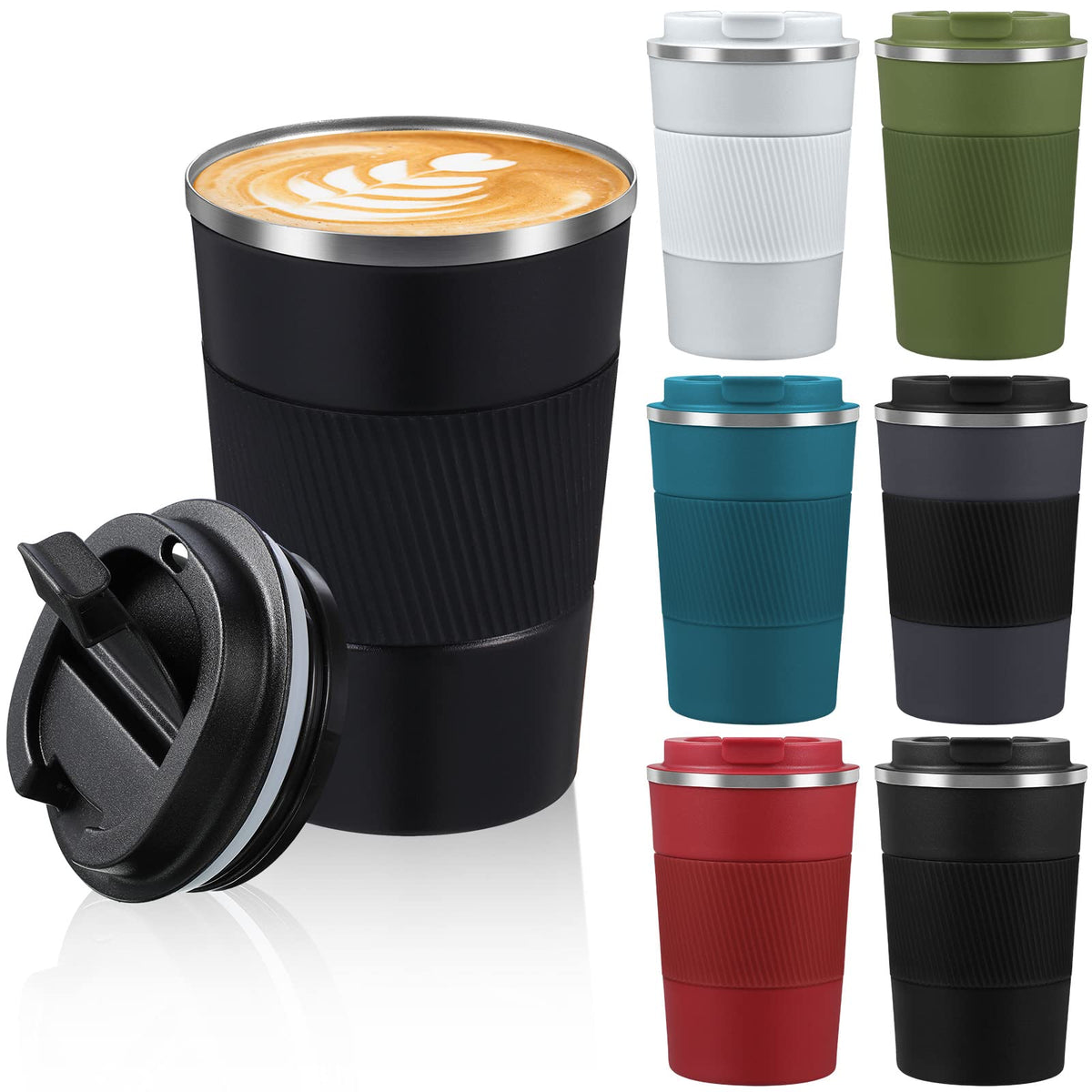 6 Pcs 12 oz Travel Coffee Mug with Lid Leakproof Coffee Tumbler Bulk Insulated Cup Stainless Steel Mug Reusable for Hot Cold Drink Tea (6 Count)