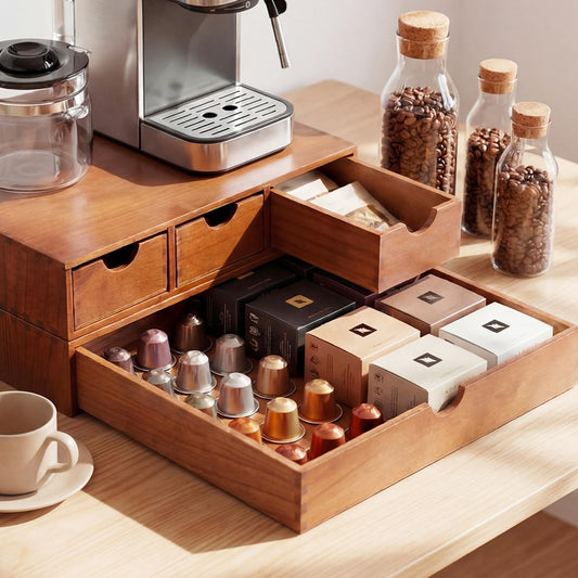 1 Pack Wooden Pod Holder Drawer Coffee Box