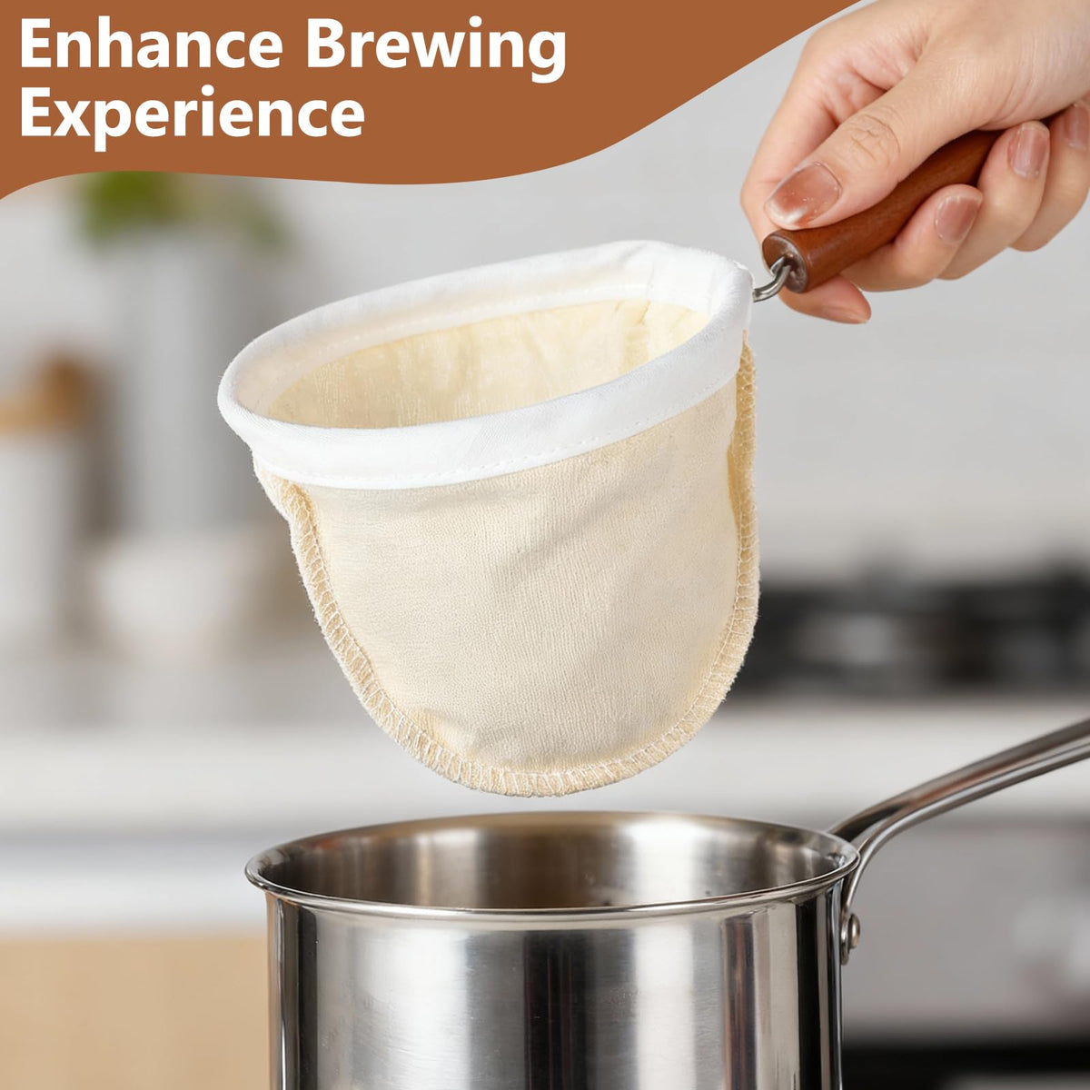 Flannel Cloth Coffee Filter with Wooden Handle