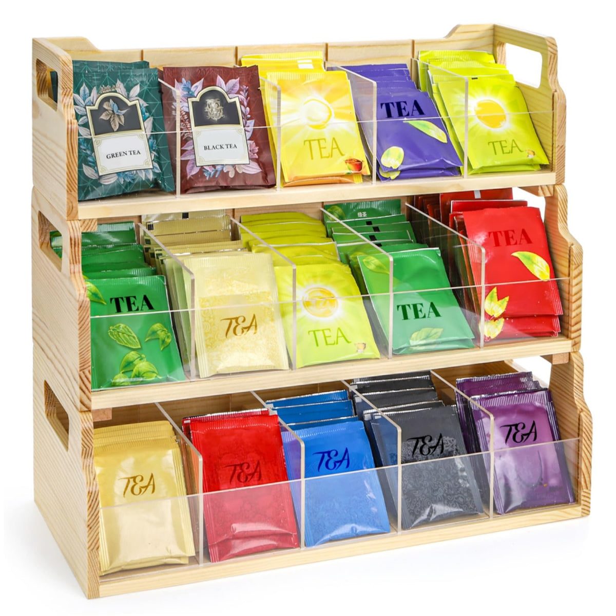 3 Tier Tea Bag Organizer with Acrylic Divider (3 Count)