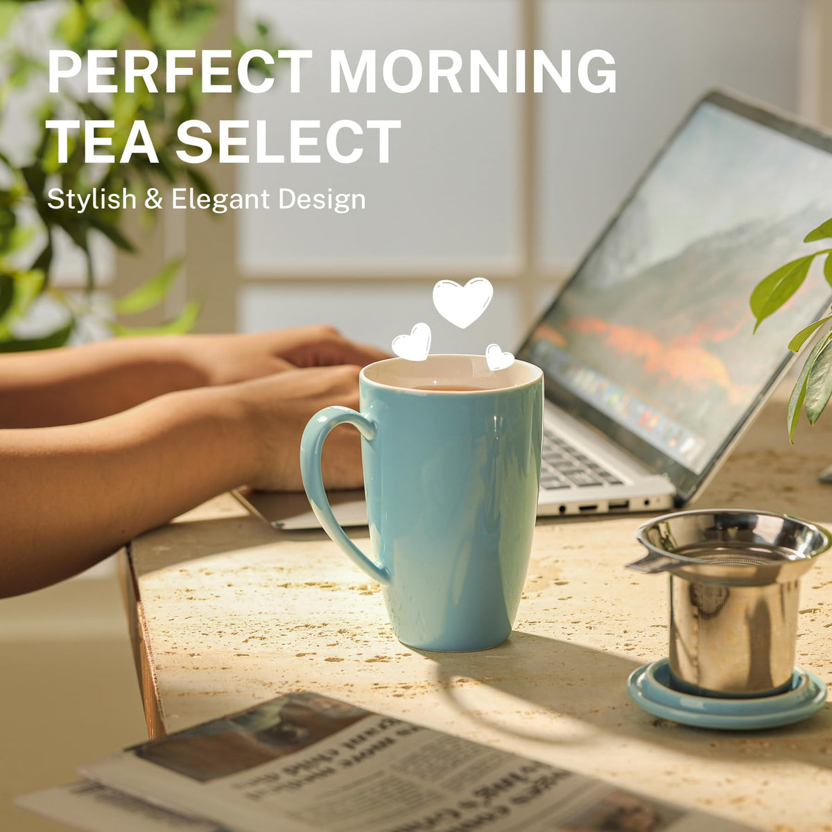 15oz Porcelain Tea Mug with Infuser and Lid
