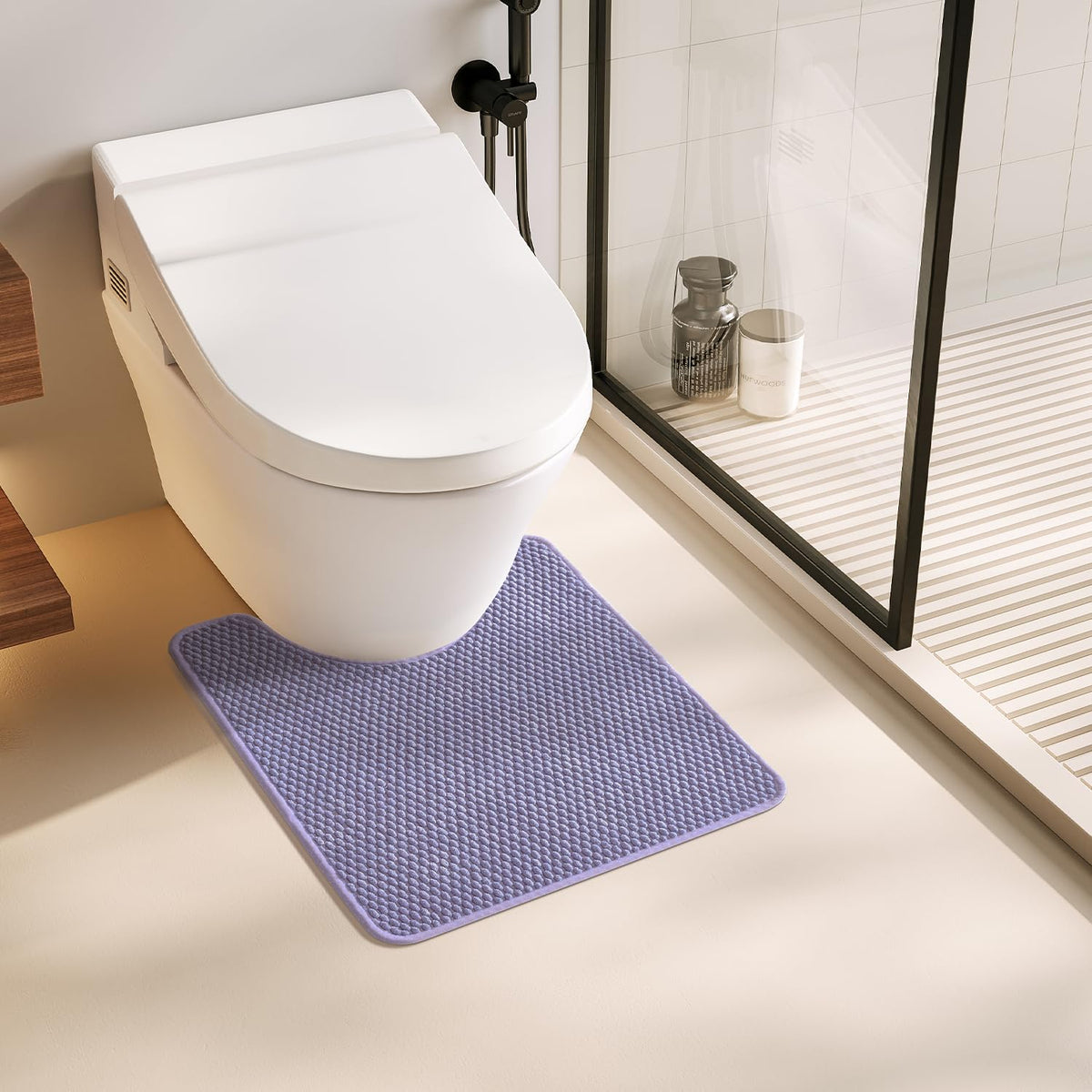 Toilet Rug Thin Toilet Rugs U Shaped Washable Non Slip Absorbent Quick Dry Low Pile Toilet Mat (48 Sq Ft)