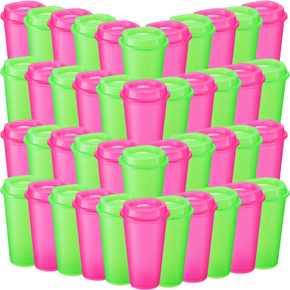45 Pack 16 oz Reusable Coffee Cups with Lids Water Bottle Iced Coffee Travel Mug Reusable Portable Plastic Tea Tumblers Bulk for Hot and Cold Drinks Birthdays Party (45 Count)