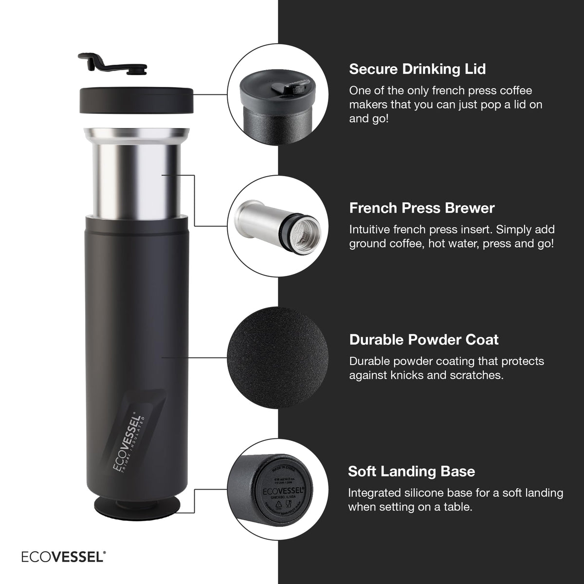 Travel 14 oz On the Go Insulated French Coffee Press Black