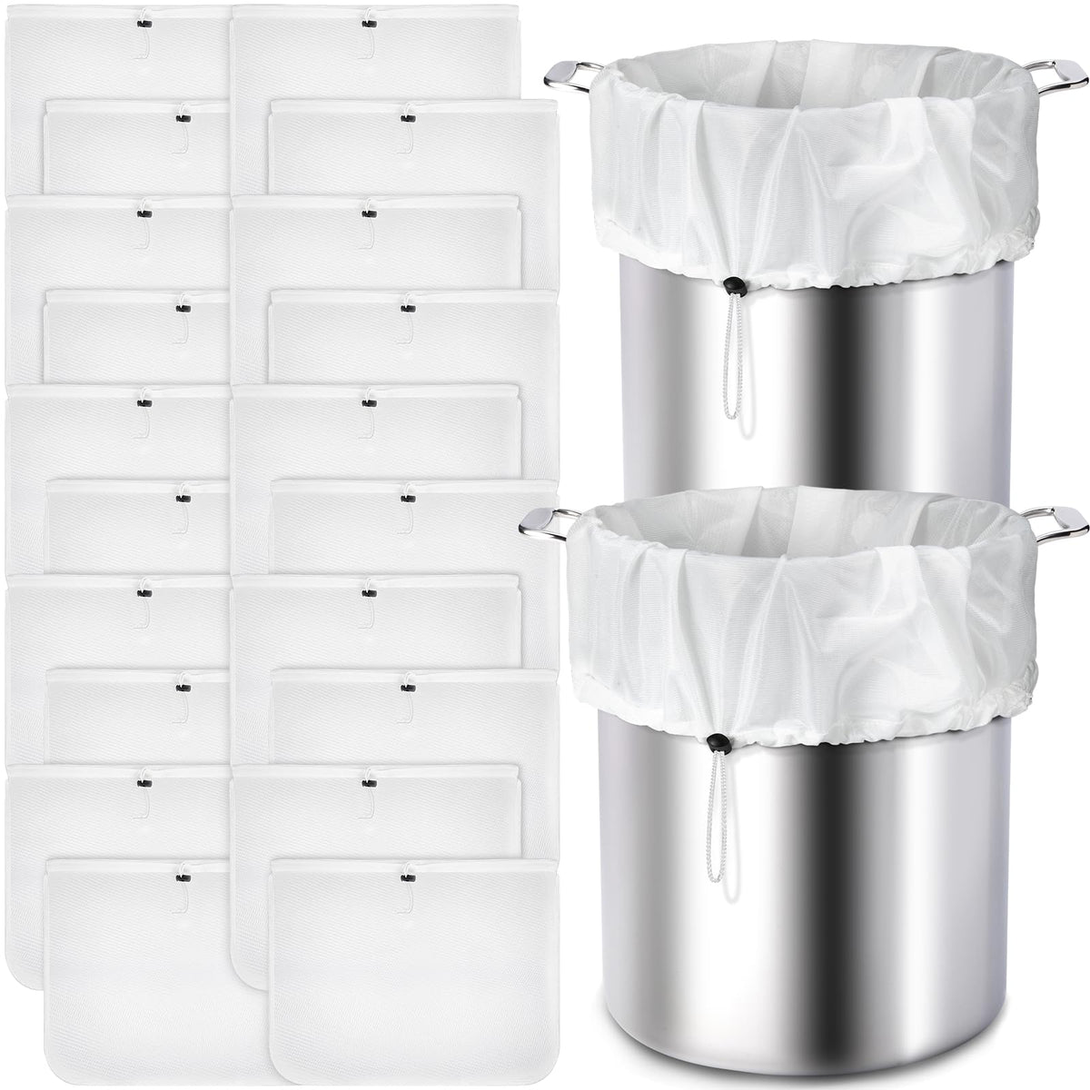 20 Pack Brew Bags Reusable Extra Large 26 x 22'' Fine Mesh Strainer Cold Brew Filters Drawstring Cheese Cloth Straining Bags Wine Making Supplies for Fruit Cider Beer