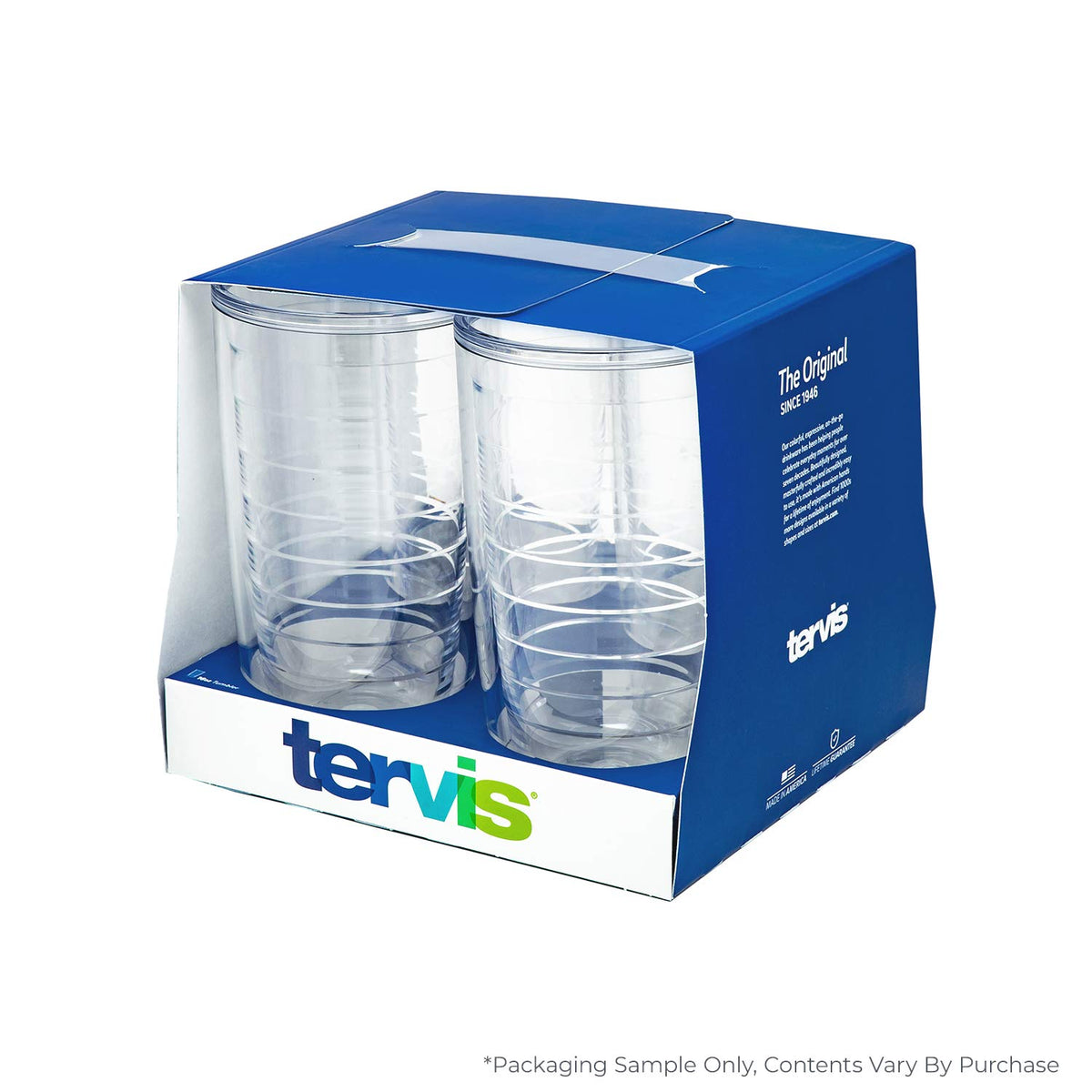 Clear & Colorful Tabletop Made in USA Double Walled Insulated Tumbler Travel Cup Keeps Drinks Cold & Hot (4 Count)