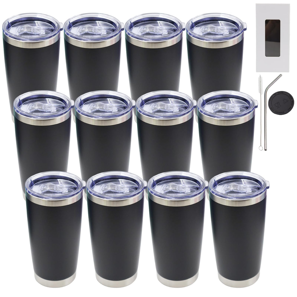 20oz Tumbler with Lid and Straw Stainless Steel Tumbler Cup Bulk Vacuum Insulated Double Wall Travel Coffee Mug Powder Coated Coffee Cup
