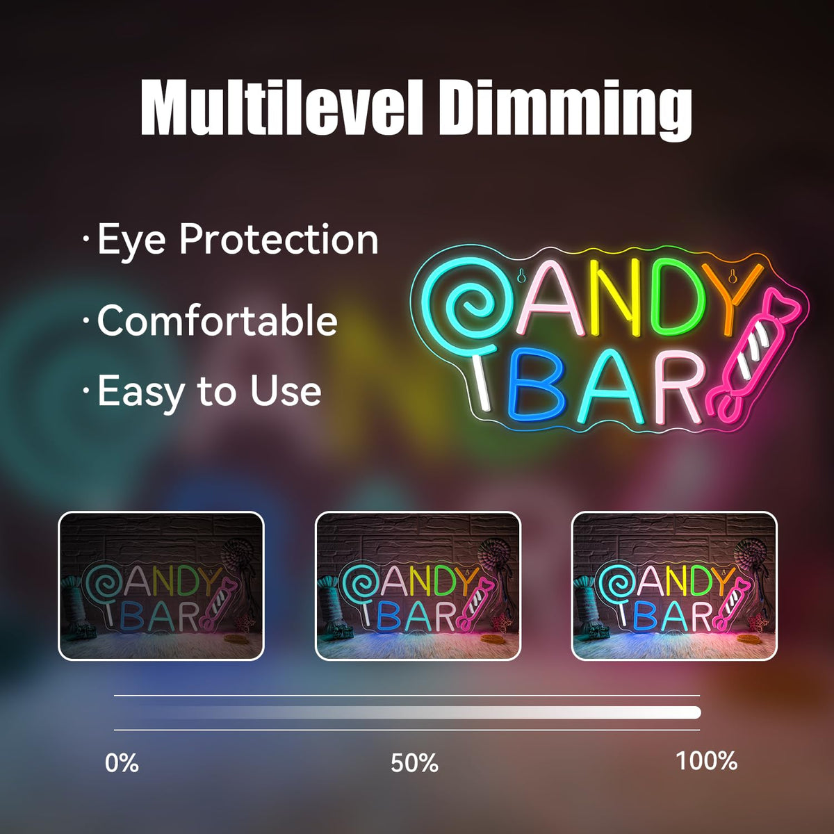 Candy Bar Neon Sign Skittles LED Night Light Decoration for Lollipop Store