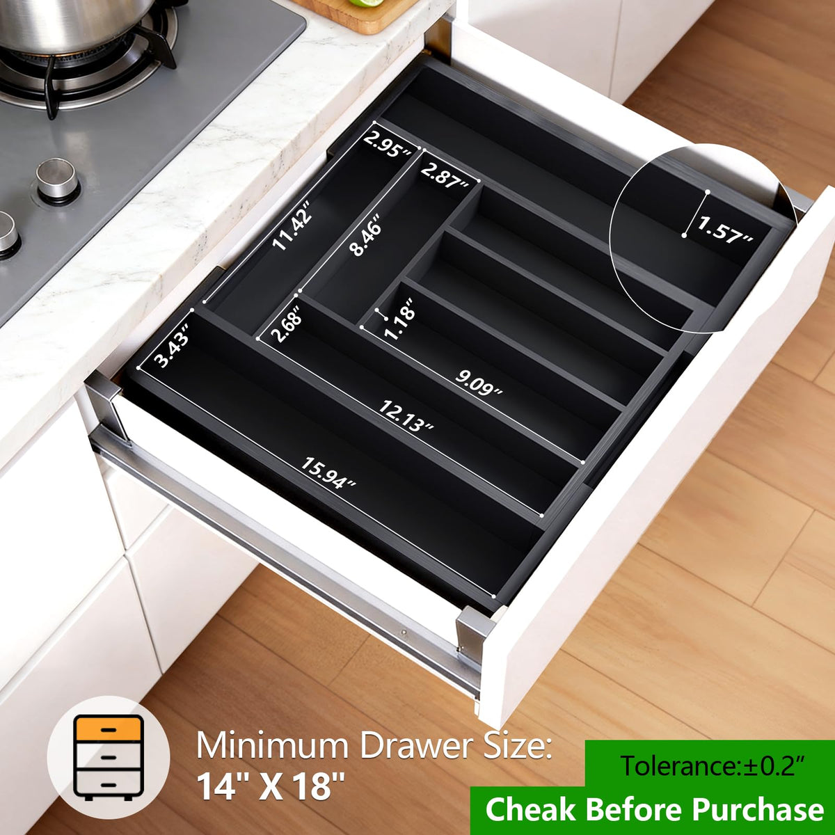Bamboo Expandable Drawer Organizer for Utensils Holder