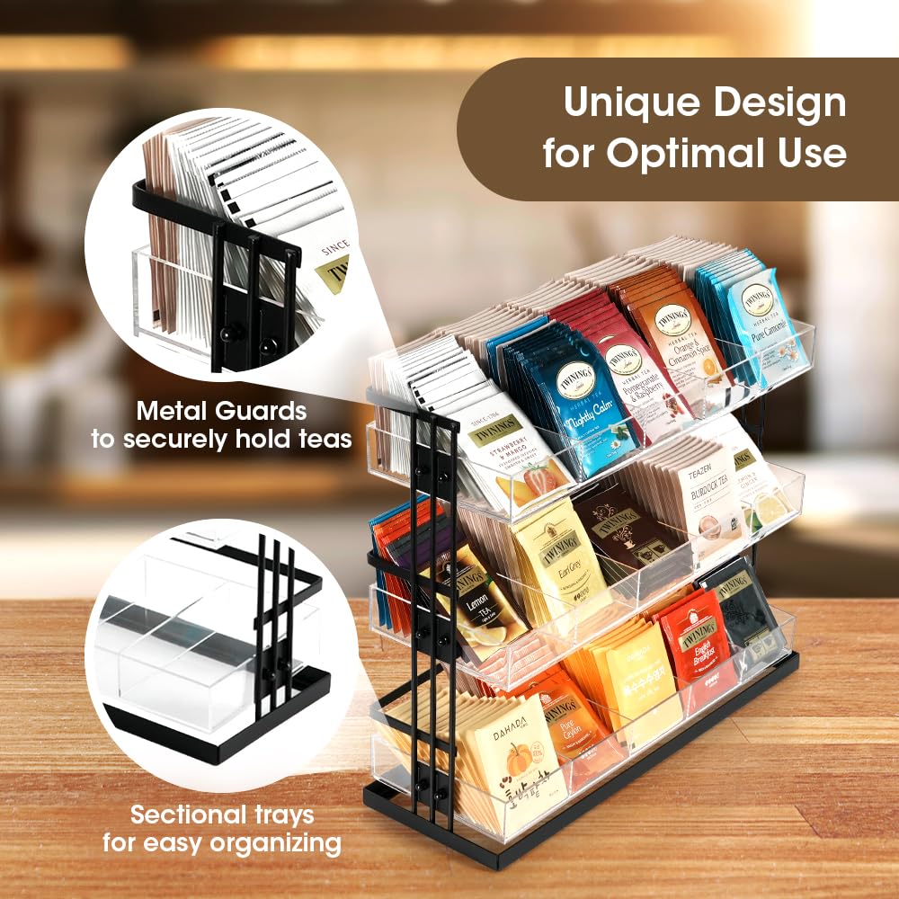 Tea Bag Organizer Steel and Acrylic 3 Tier