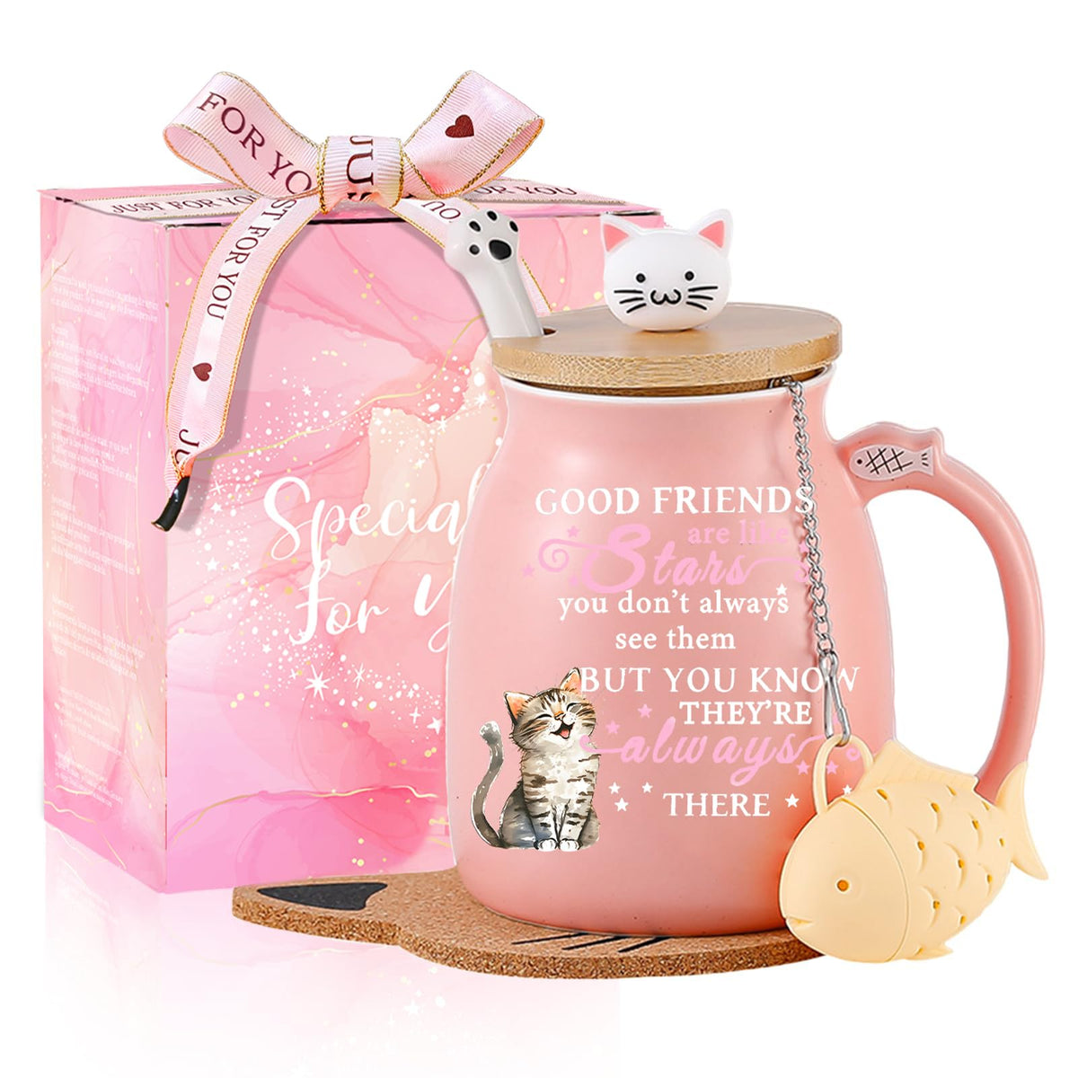 Friendship Gifts for Women Cat Mug Unique Birthday Gifts for Women Cute Stuff Kawaii Tea Cup Christmas Gift Bestie Friend Gift For Woman Cat Lovers hemed Gifts for BFF Coworker Sister