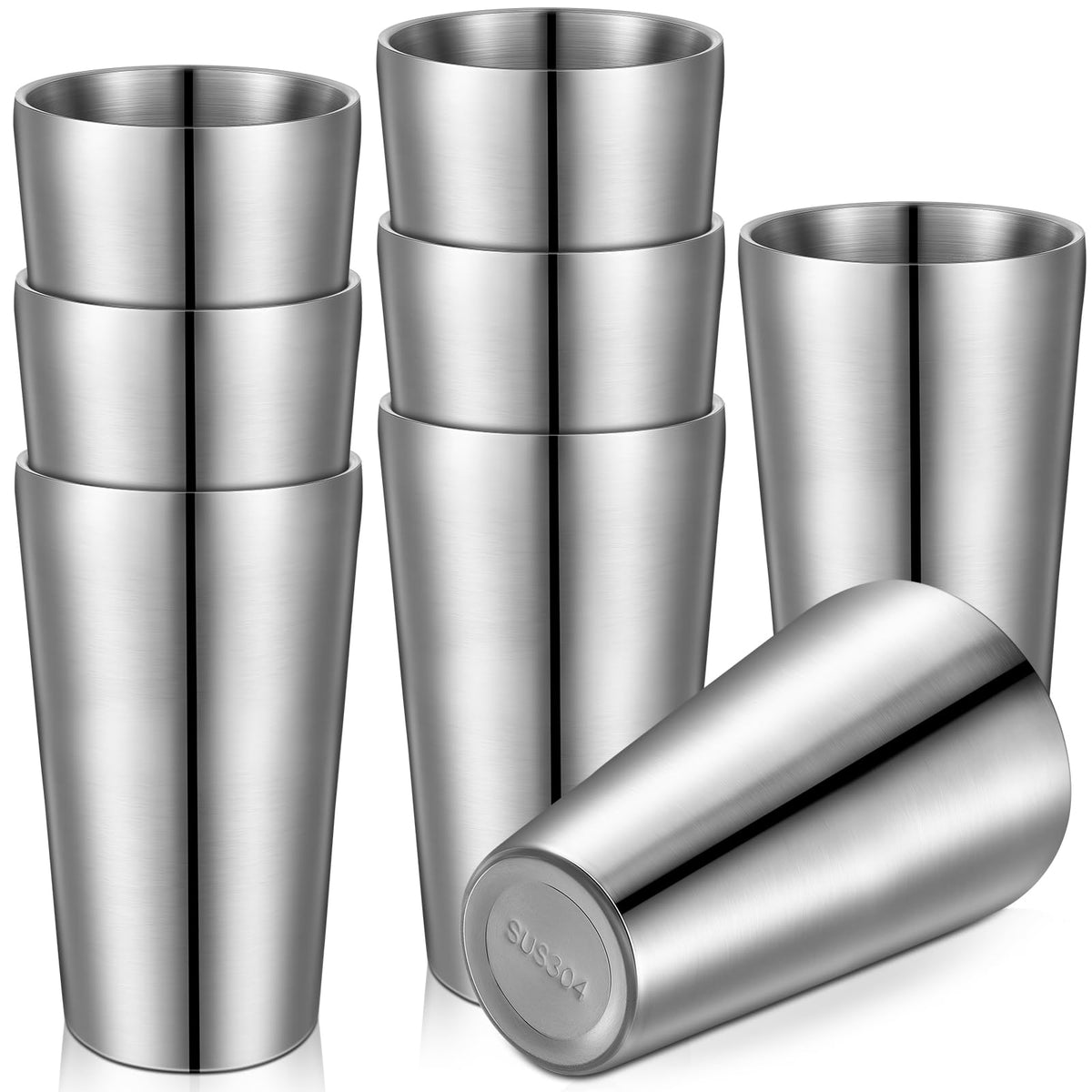 8 Pack Stainless Steel Insulated Cup 18.6 oz Metal Tumbler Double Wall Vacuum Water Glasses Camping Reusable Mugs BBQ Home Office Party Coffee (8 Count)
