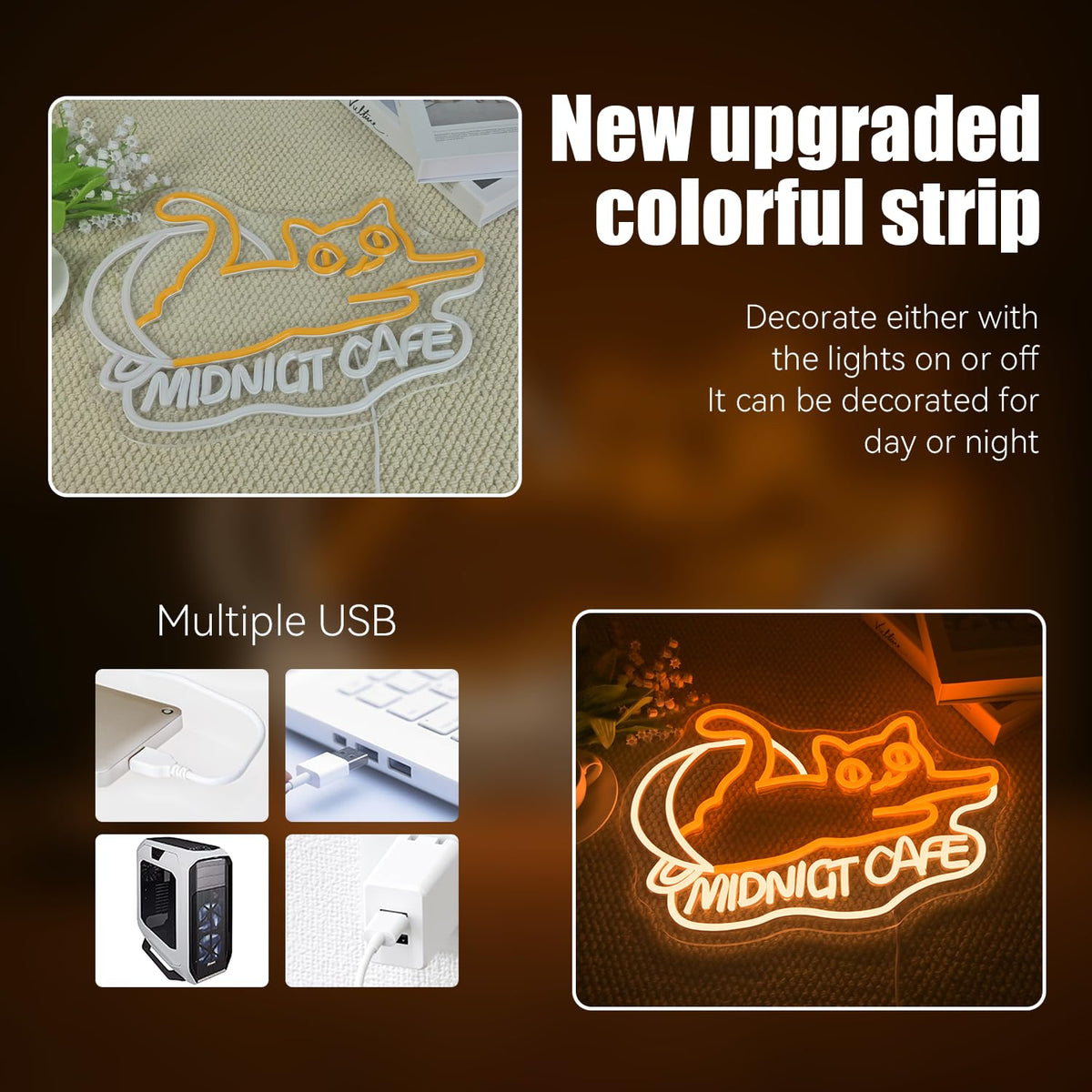 Midnight Cafe Neon Sign Coffee Cat Night Light Decoration for Coffee Shop