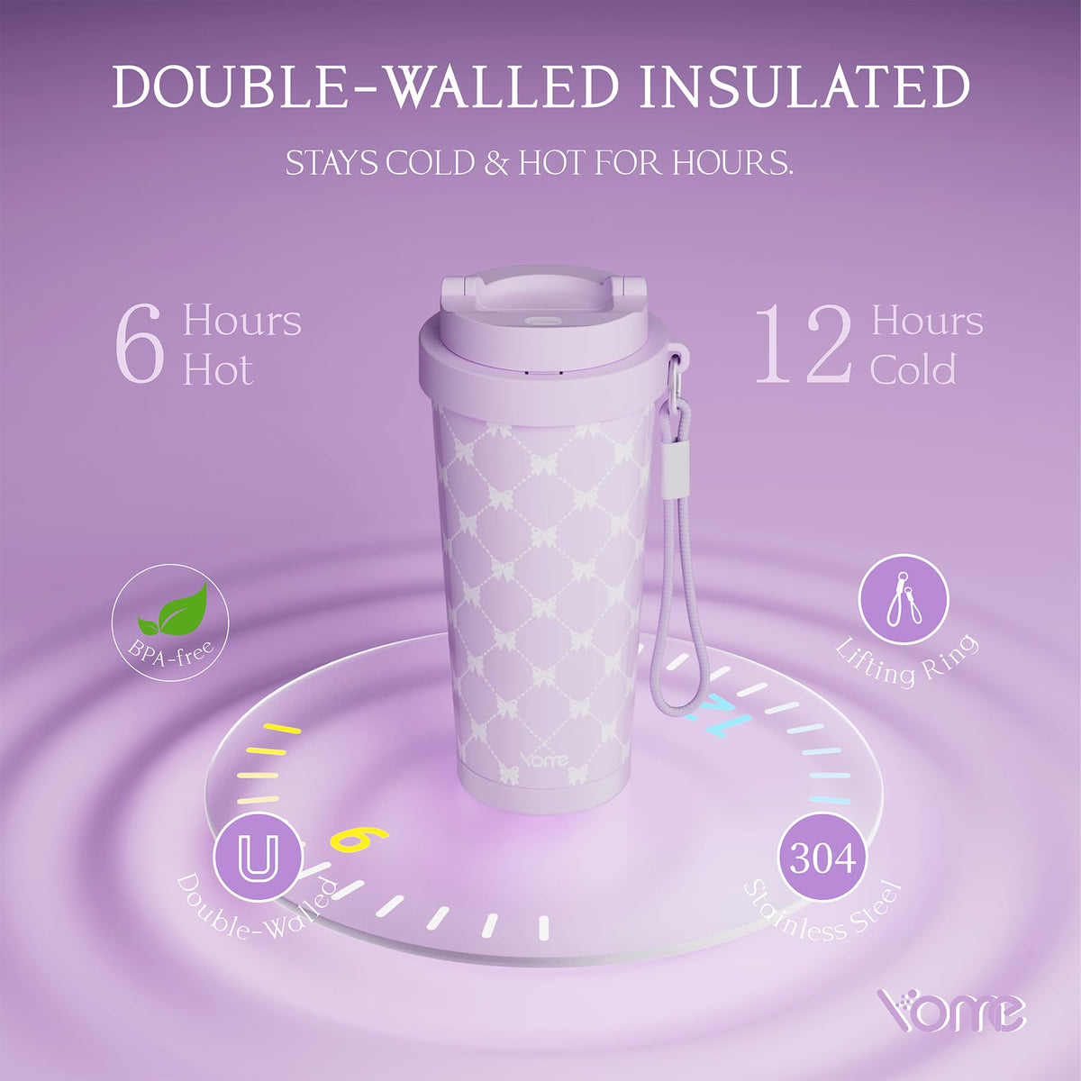 17oz Purple Bow Ceramic Lined Insulated Coffee Mug with Infuser for Women