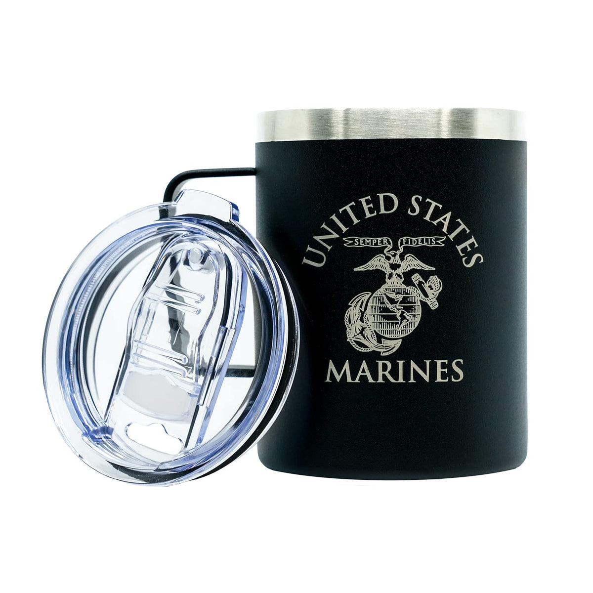 USMC 12oz Black Double Wall Vacuum Insulated Stainless Steel Marine Corps Coffee Tumbler Travel Mug