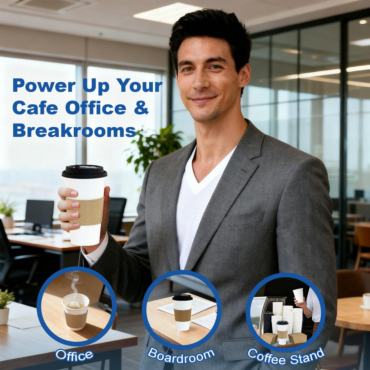 16 oz 500 Pack Coffee Cups with Lids and Sleeves (500 Count)