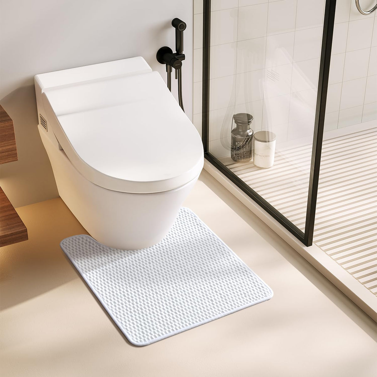 Toilet Rug Thin Toilet Rugs U Shaped Washable Non Slip Absorbent Quick Dry Low Pile Toilet Mat (48 Sq Ft)