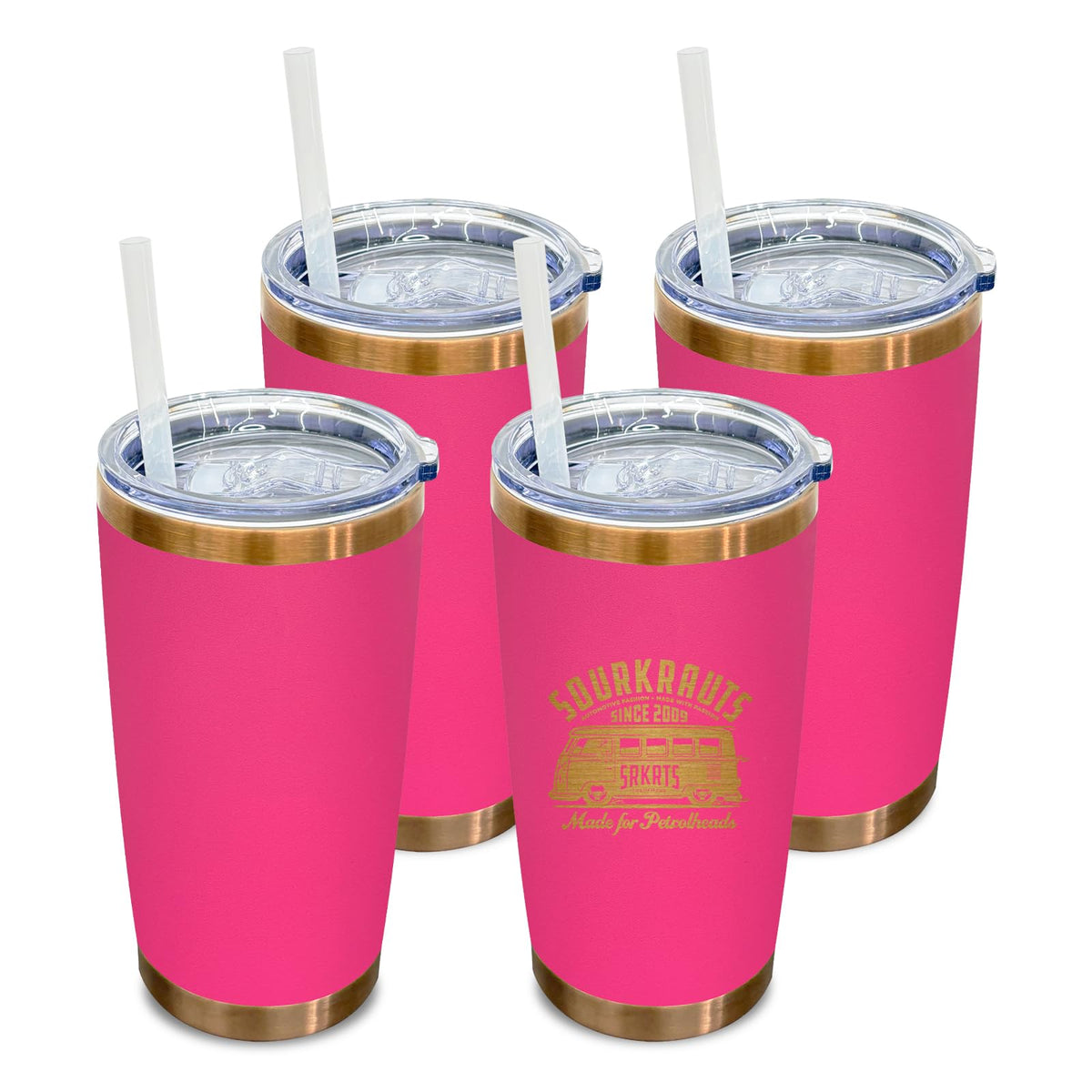 20 oz Tumbler Bulk Stainless Steel Tumblers with Lids and Straws Rosy (4 Count)