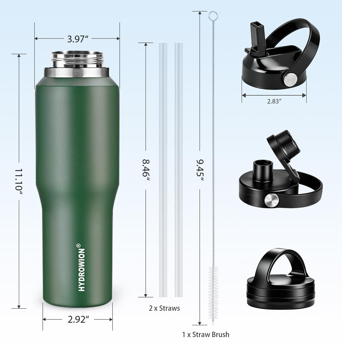 40 oz Insulated Water Bottle with Straw fit in Car Cup Holder