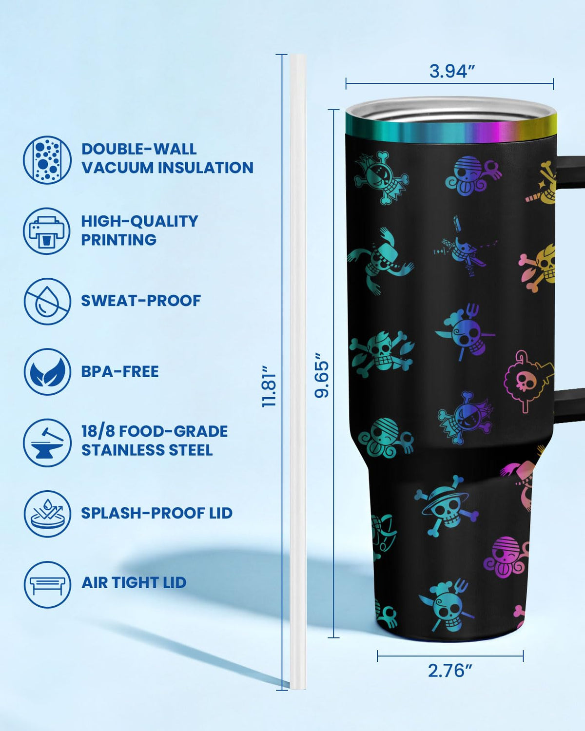 Pirate Skull Hand Anime 40 oz Tumbler with Handle