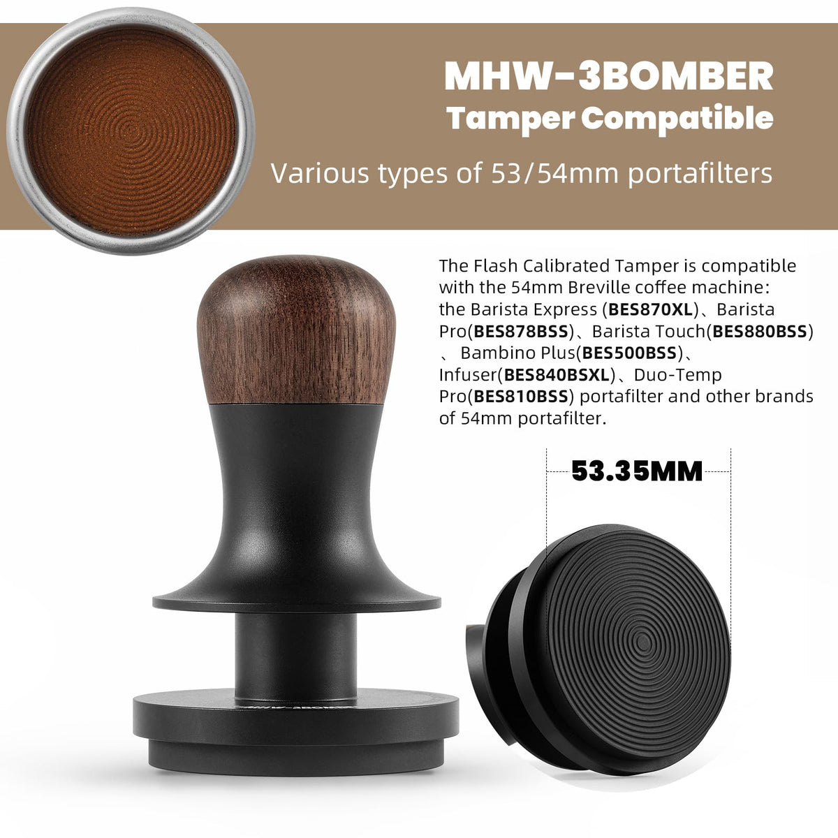 53.35mm Espresso Coffee Tamper with Three Spring Loaded Calibrated Espresso Tamper 30lbs 54mm Espresso Hand Tamper with Sound Feedback Titanium Coating Black T6177T