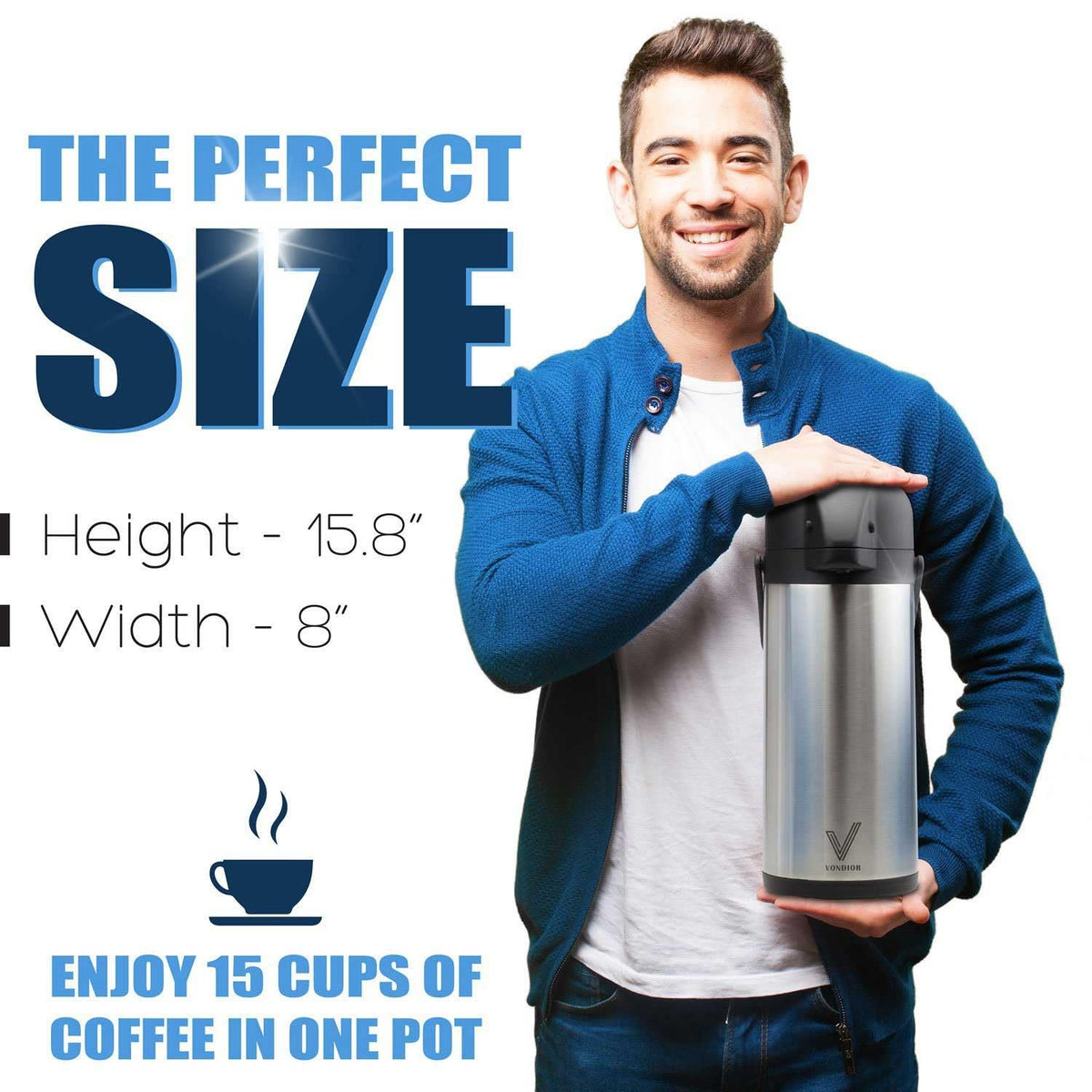 85 oz (2.5L) Airpot Coffee Carafe with Pump, Insulated Stainless Steel Coffee Dispenser, Coffee Carafes for Keeping Hot/Cold, Hot Beverage Dispenser for Party