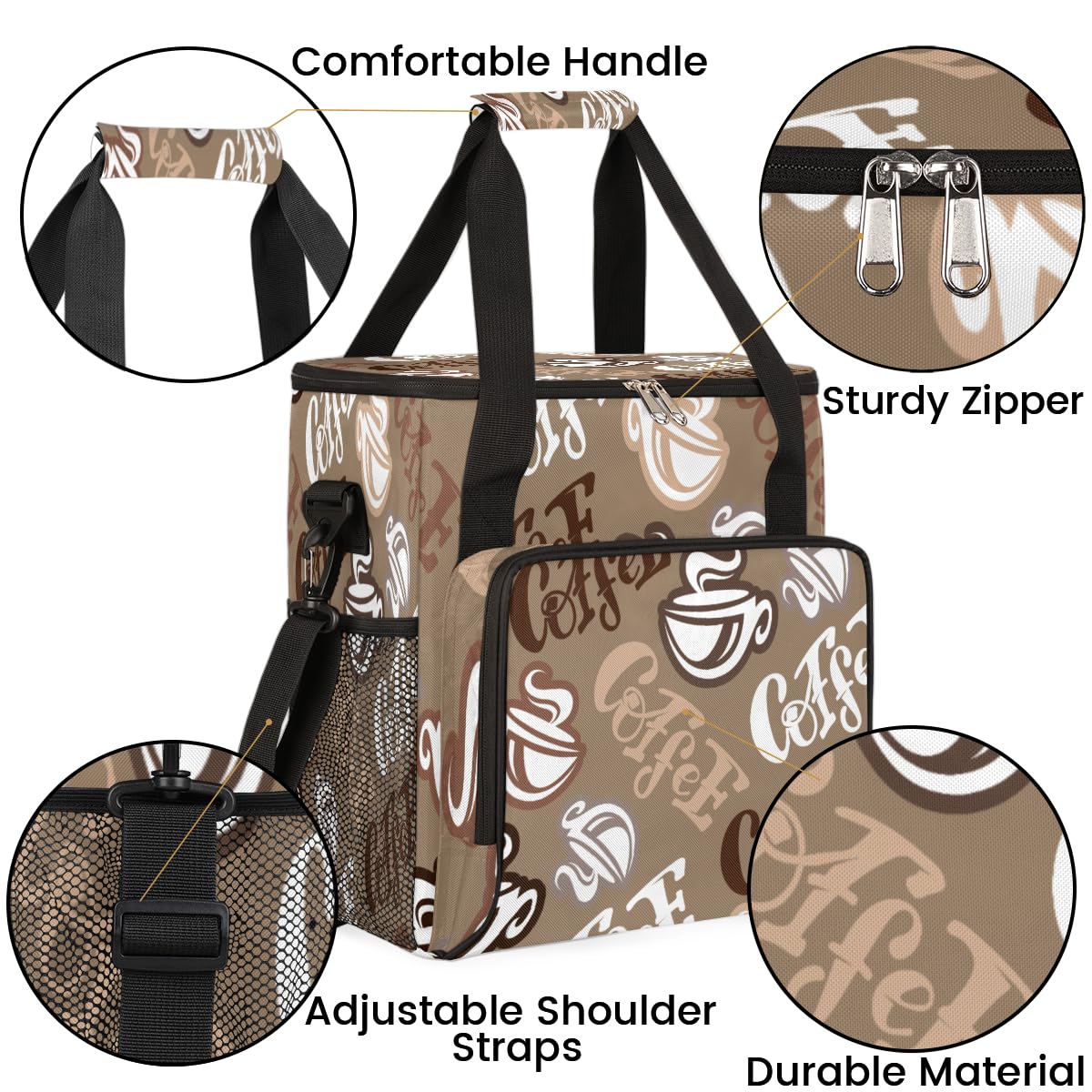 Coffee Time Coffee Maker Carring Bag Hand Drawn Coffee Travel Carrying Storage Tote Bag Compatible with Keurig K