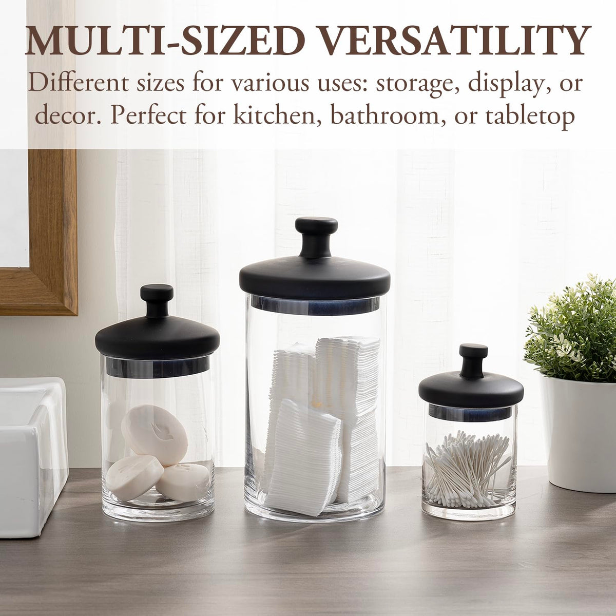Glass Apothecary Jars with Black Lids (3 Count)