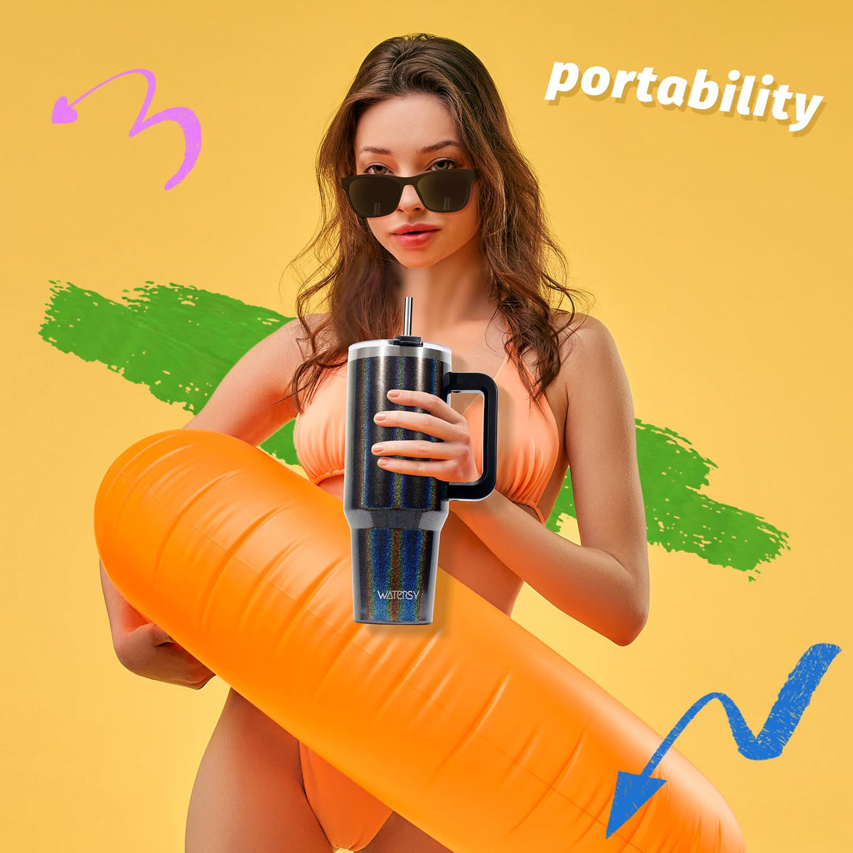 40 oz Shiny Tumbler with Handle and Straw