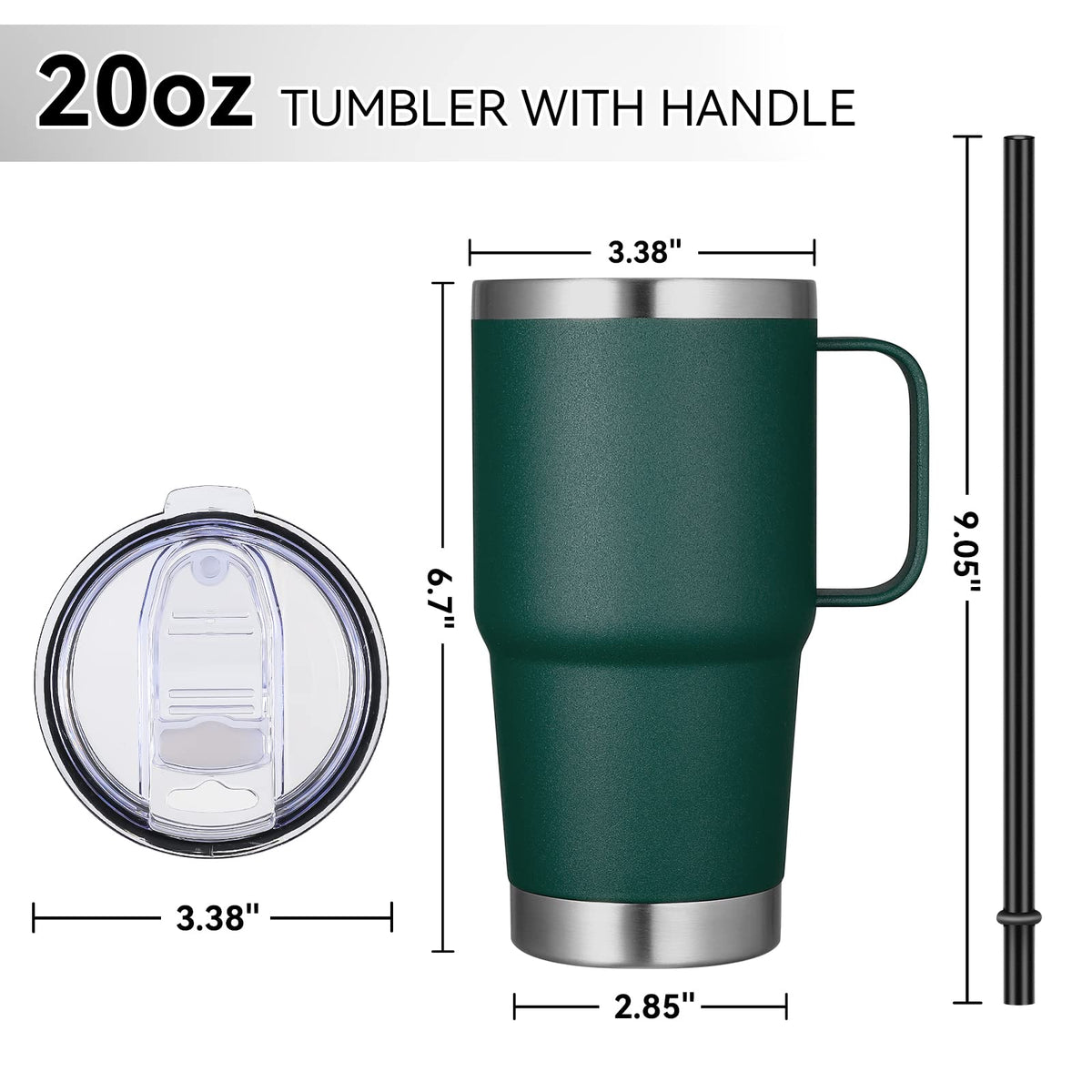 20 oz Tumbler Bulk with Handle Lid and Straw (12 Count)