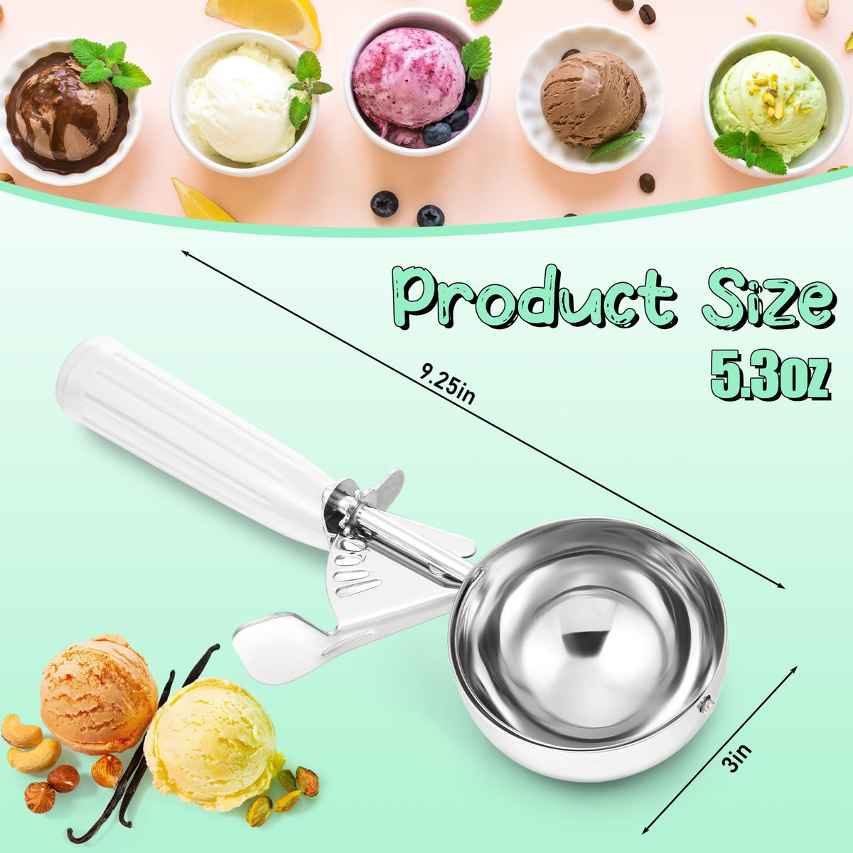 4 Pcs Ice Cream Scooper with Trigger (4 Count)