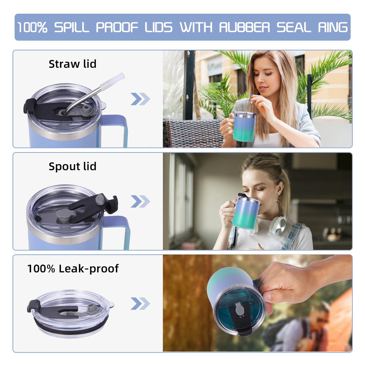 12oz Insulated Leakproof Coffee Mug with Flip & Straw Lid Bulk 2 Pack (2 Count)