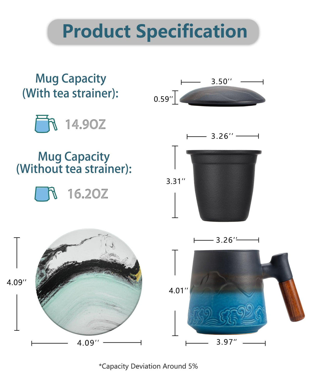 Tea Cup with Infuser and Lid & Coaster for Tea Steeper