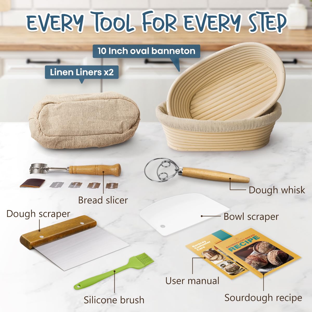 Sourdough Starter Kit with 2 Oval Banneton Bread Proofing Baskets (2 Count)