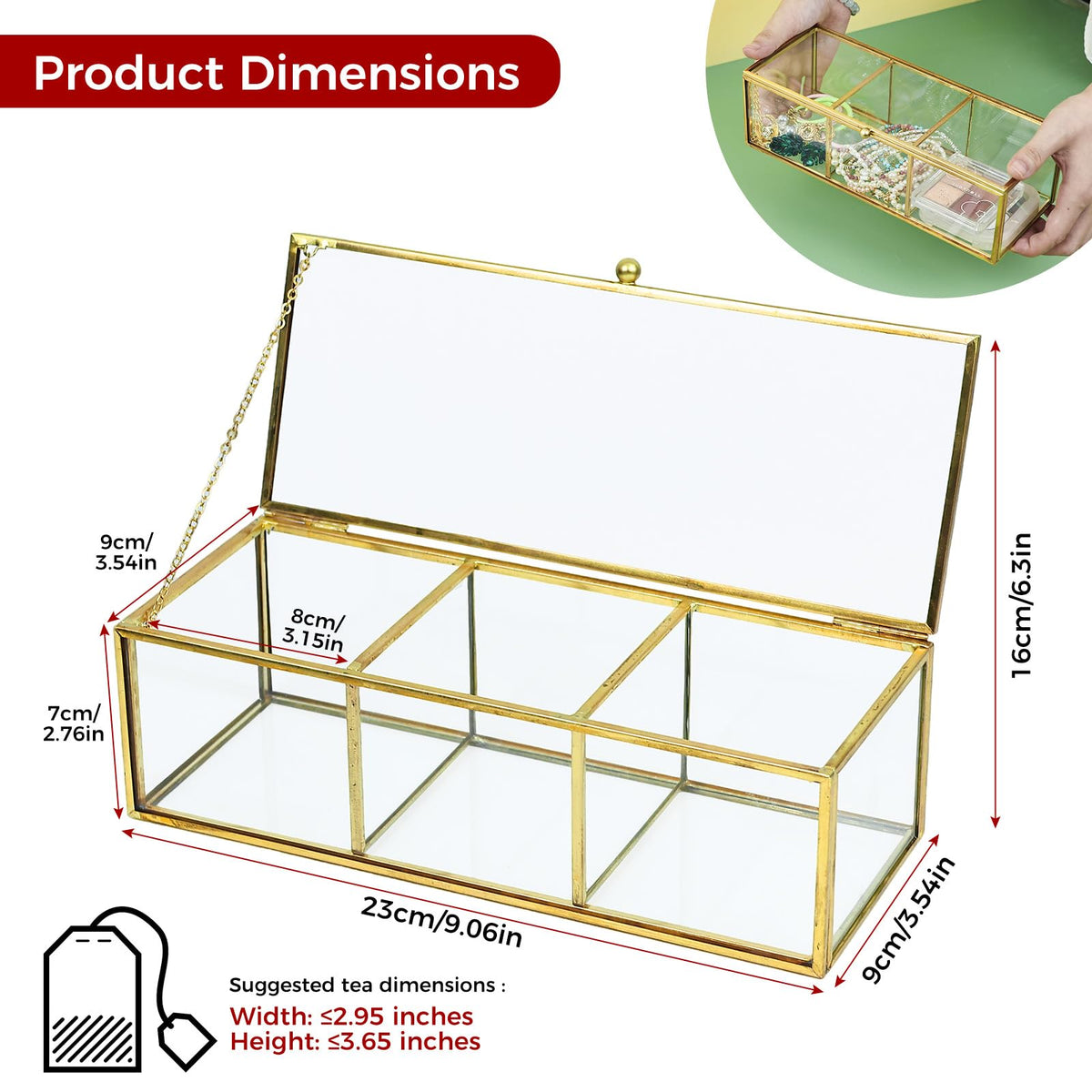 Glass Tea Bag Organizer Countertop Storage Box
