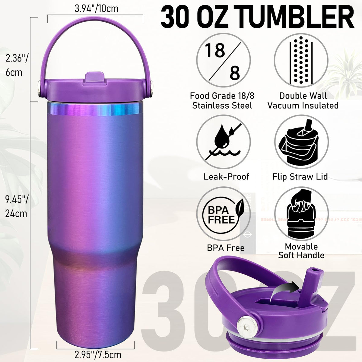 30 oz Tumbler Bulk with Top Handle and Flip Straw Aurora (4 Count)