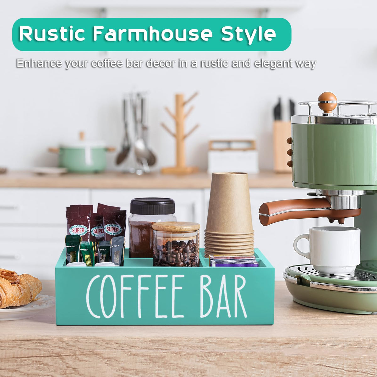 Turquoise Coffee Station Organizer with Removable Dividers