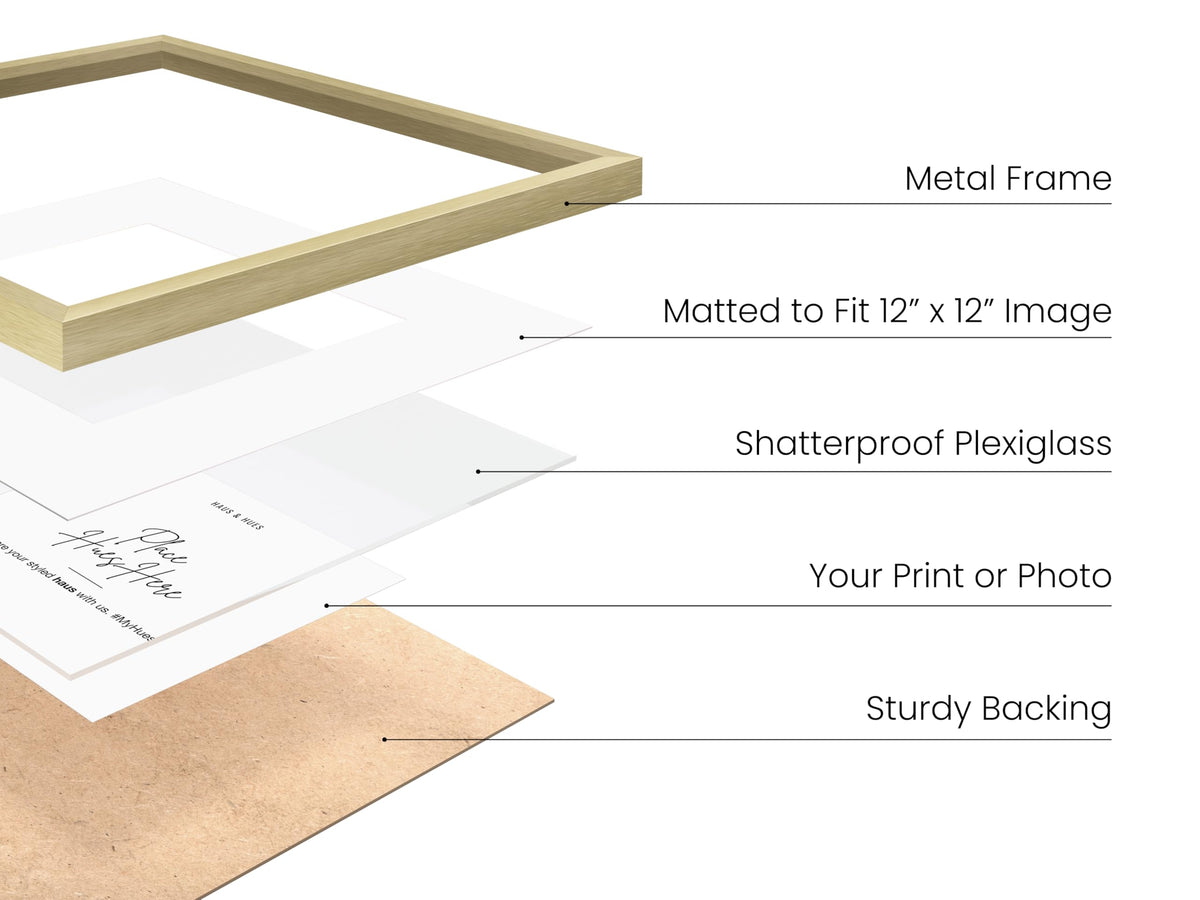 16x16 Gold Metal Picture Frames Matted to 12x12 (3 Count)