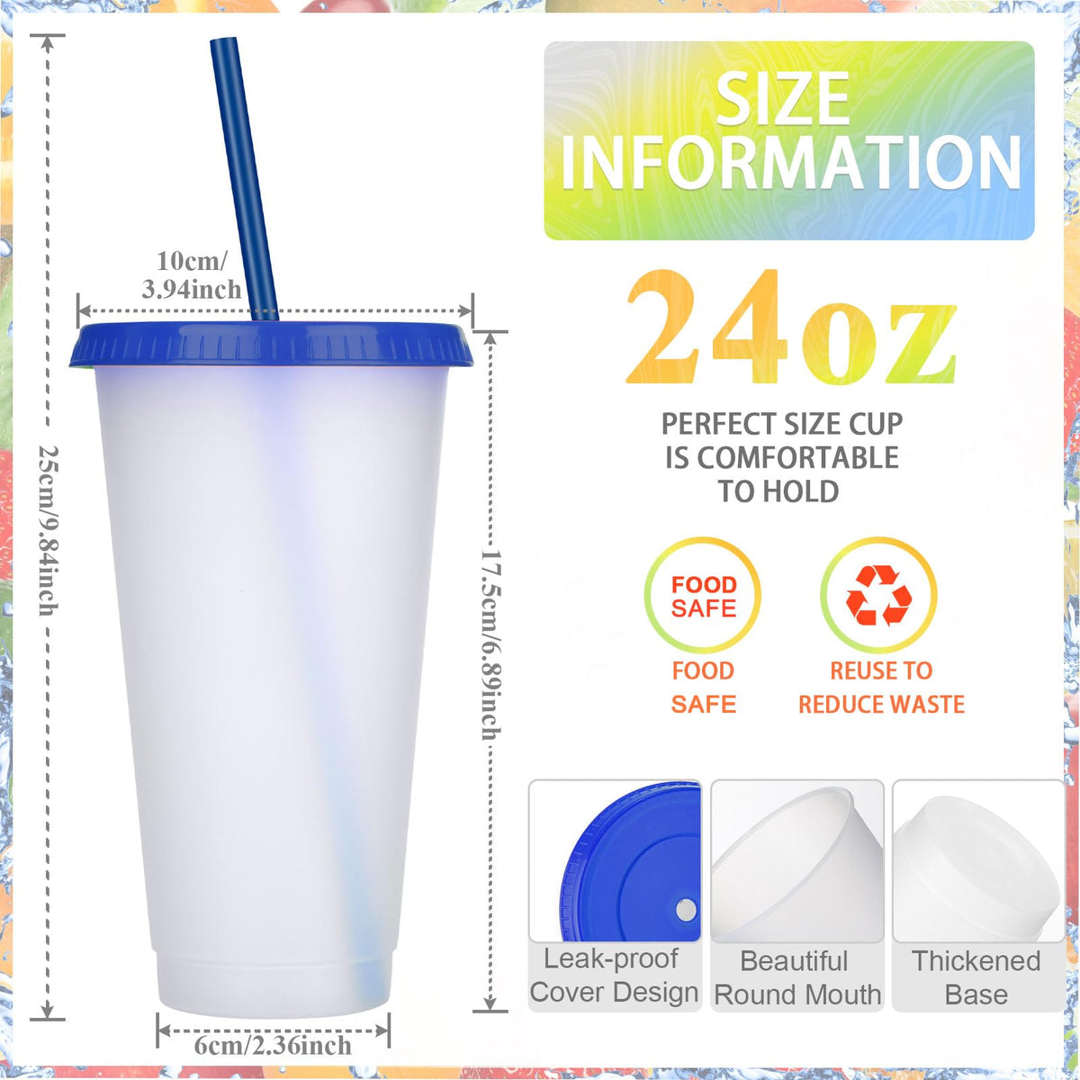 100 Pack Tumbler with Straw and Lid Bulk Water Bottle Iced Coffee Travel Mug Cup Reusable Plastic Cups for Party Birthdays 24 (100 Count)