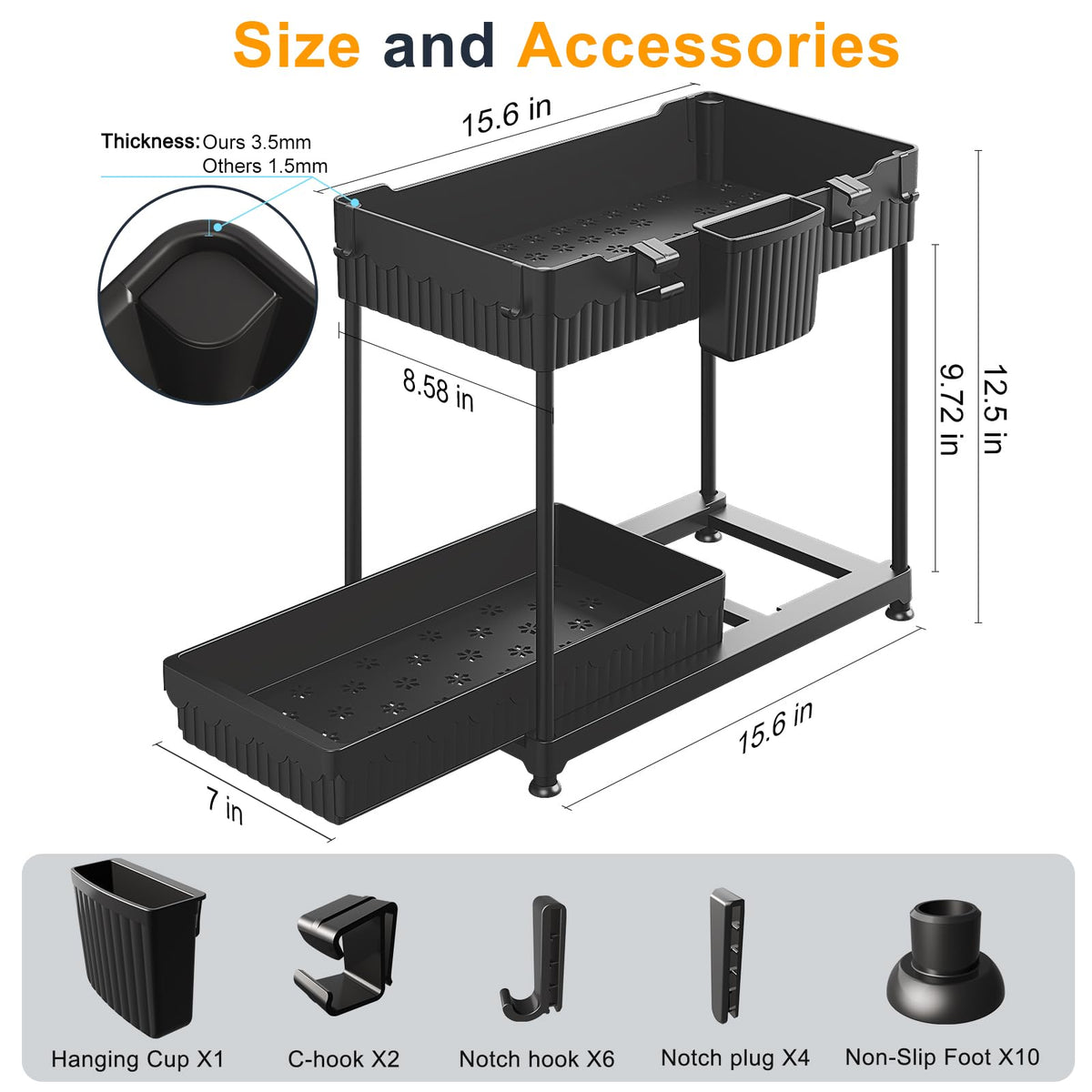 2-Pack 2-Tier Under Sink Organizers with Sliding Drawers (3 Count)
