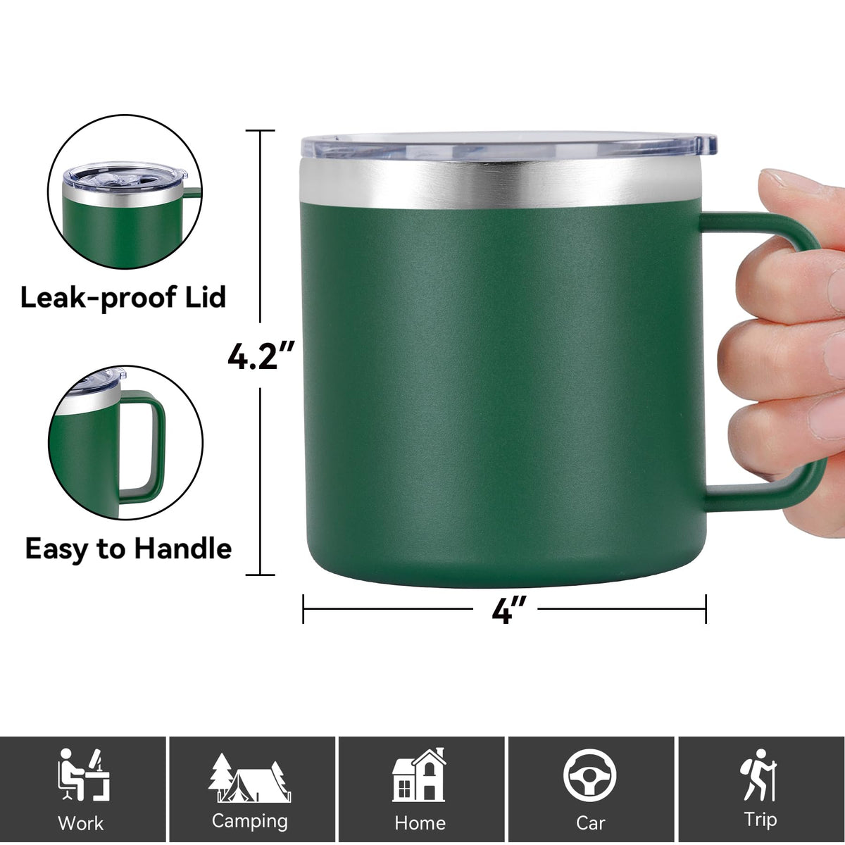 14 oz Insulated Coffee Mug Bulk with Handle (4 Count)