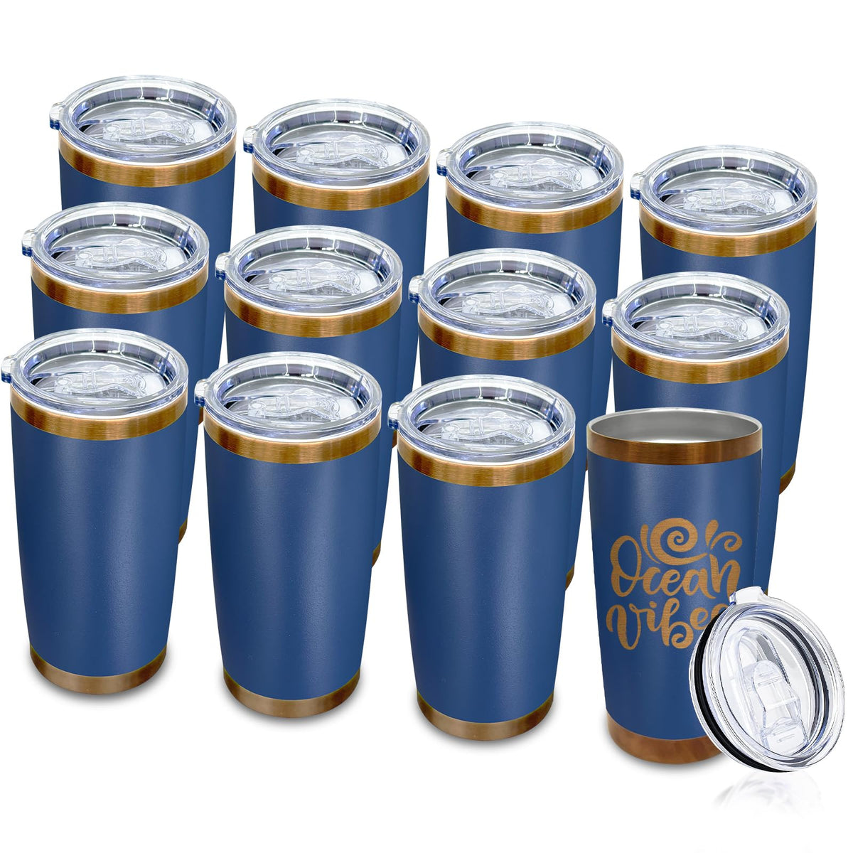 20 oz Insulated Tumblers Bulk With Lid and Straw Navy (12 Count)