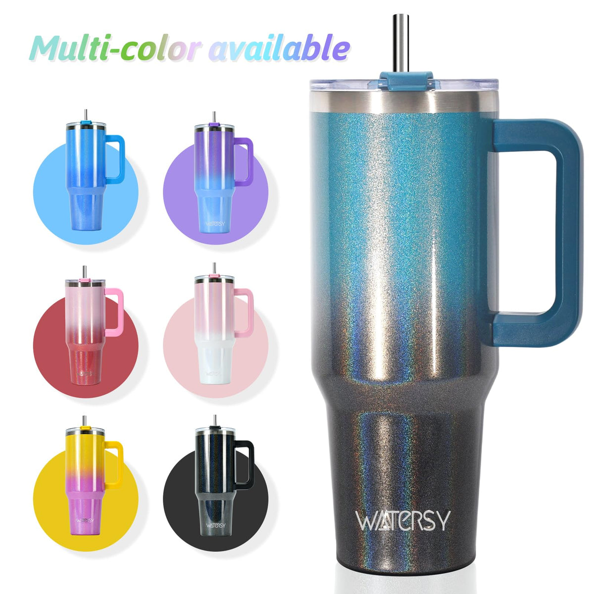 30 oz Shiny Tumbler with Handle and Straw