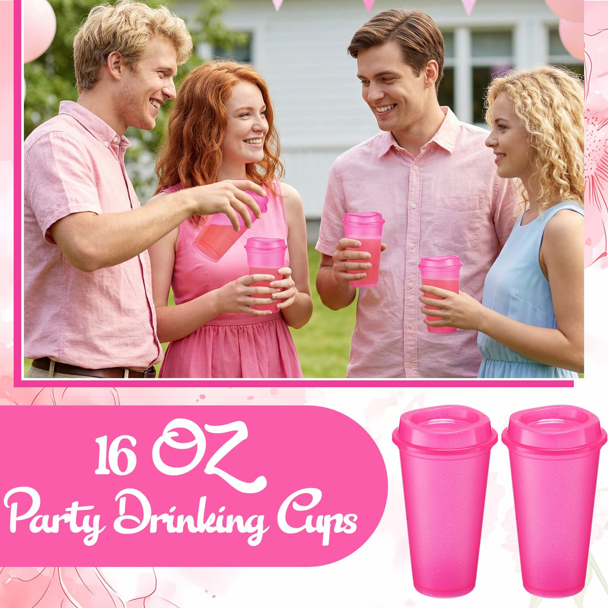45 Pack 16 oz Reusable Coffee Cups with Lids Water Bottle Iced Coffee Travel Mug Portable Plastic Tea Tumblers Bulk for Hot and Cold Drinks Birthdays Party (45 Count)