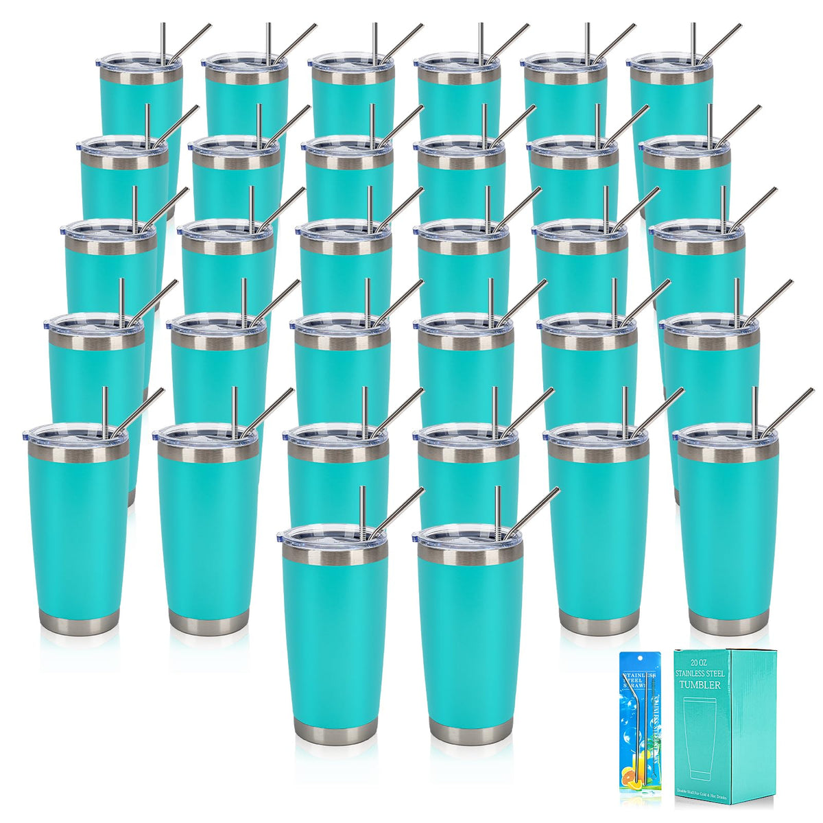 32 Pack 20oz Stainless Steel Insulated Bulk Tumblers with Lid&Straw (32 Count)