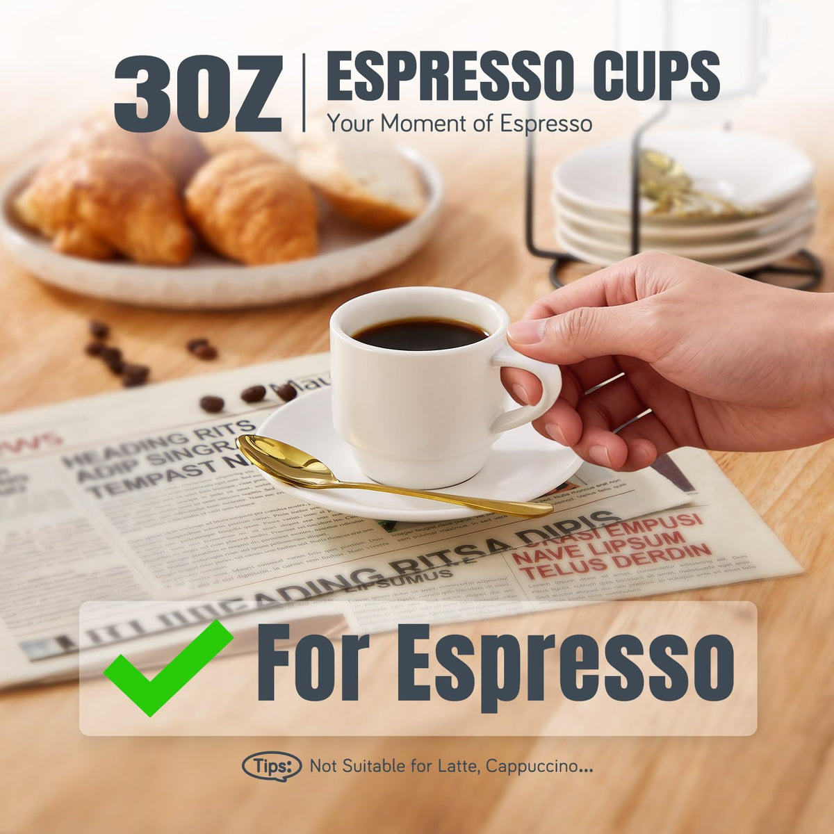Porcelain Stackable Espresso Cups with Saucers (6 Count)